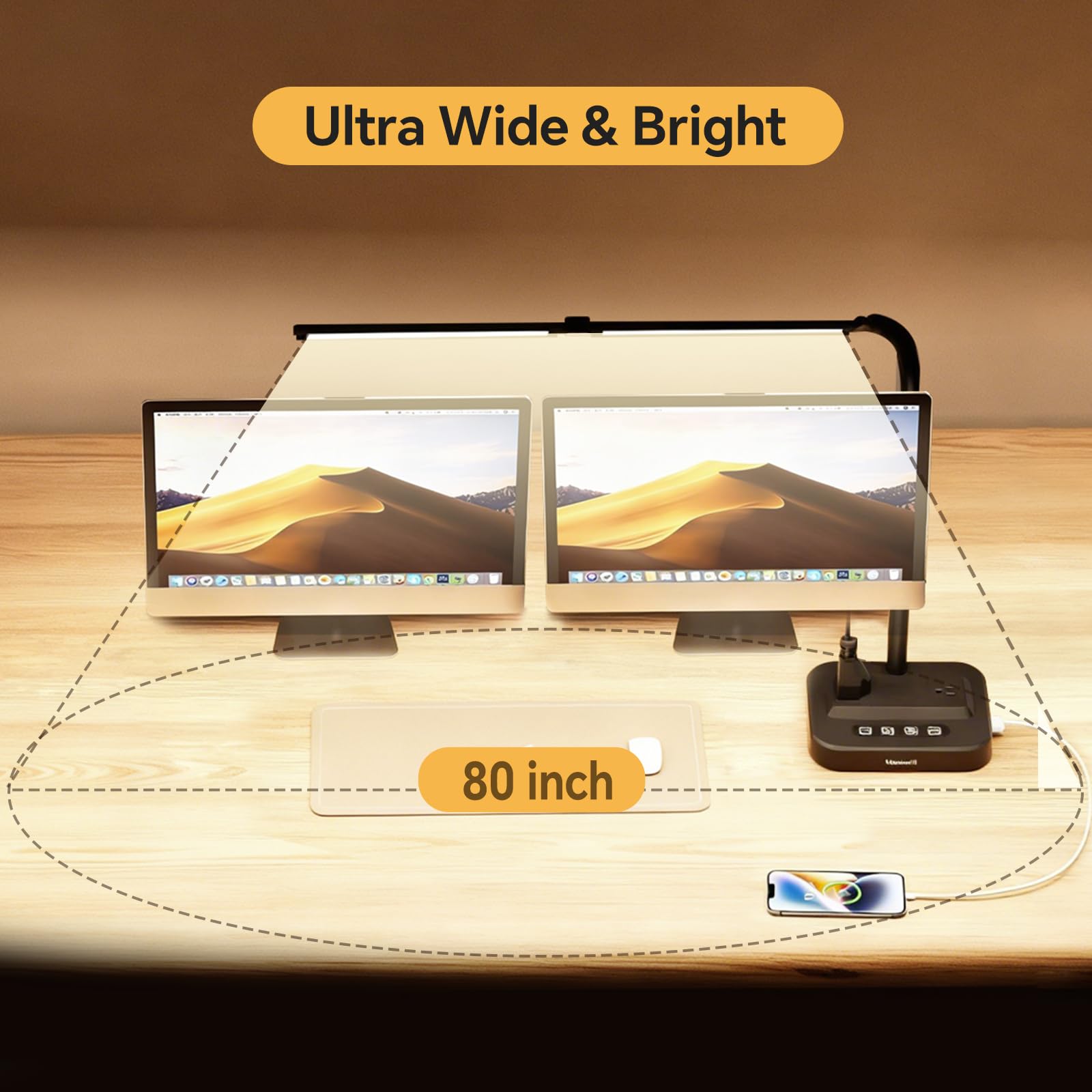 LED Desk Lamp for Home Office: Desk Light Double Head Adjustable with Power Strip 2 AC Outlets, USB-C USB-A Charging Ports Surge Protection, Foldable Table Lamp for College Dorm Room Essentials - Image 7