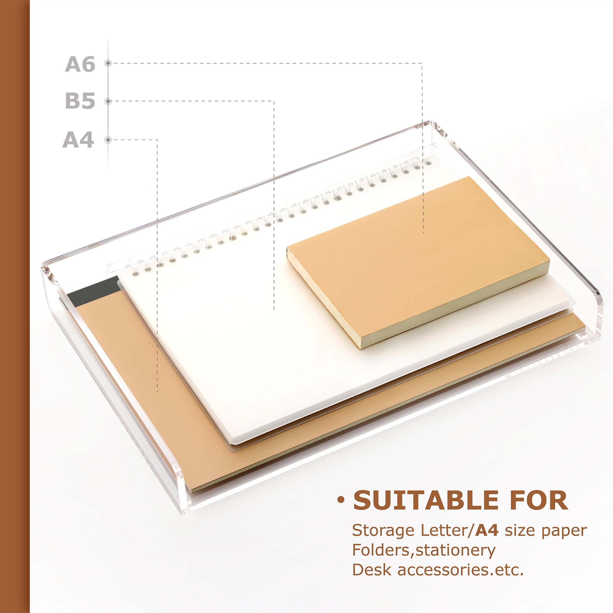 SANRUI 4 Tier Clear Desk Paper Letter Organizer Trays, A4 Stackable File Document Tray, Acrylic Desk Organizers and Accessories Sorter, Workspace Office Supplies Organizers,12.4inx8.86inx6.64in - Image 4