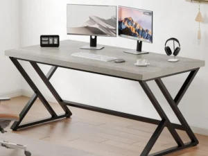 LVB Grey Computer Office Desk, Industrial Wood PC Gaming Gray Desk for Home Office, Modern Wooden Metal Study Work Bedroom Table, Farmhouse Executive Writing Desk with Storage, 55 Inch, Light Grey Oak