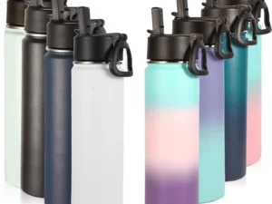 Volhoply Insulated Water Bottles with Straw Bulk 8 Pack,22 oz Stainless Steel Sports Bottle with Handle,Double Walled Vacuum Water Cups with Wide Mouth,Reusable Cold Water Flask(Eight Color,8 Set)