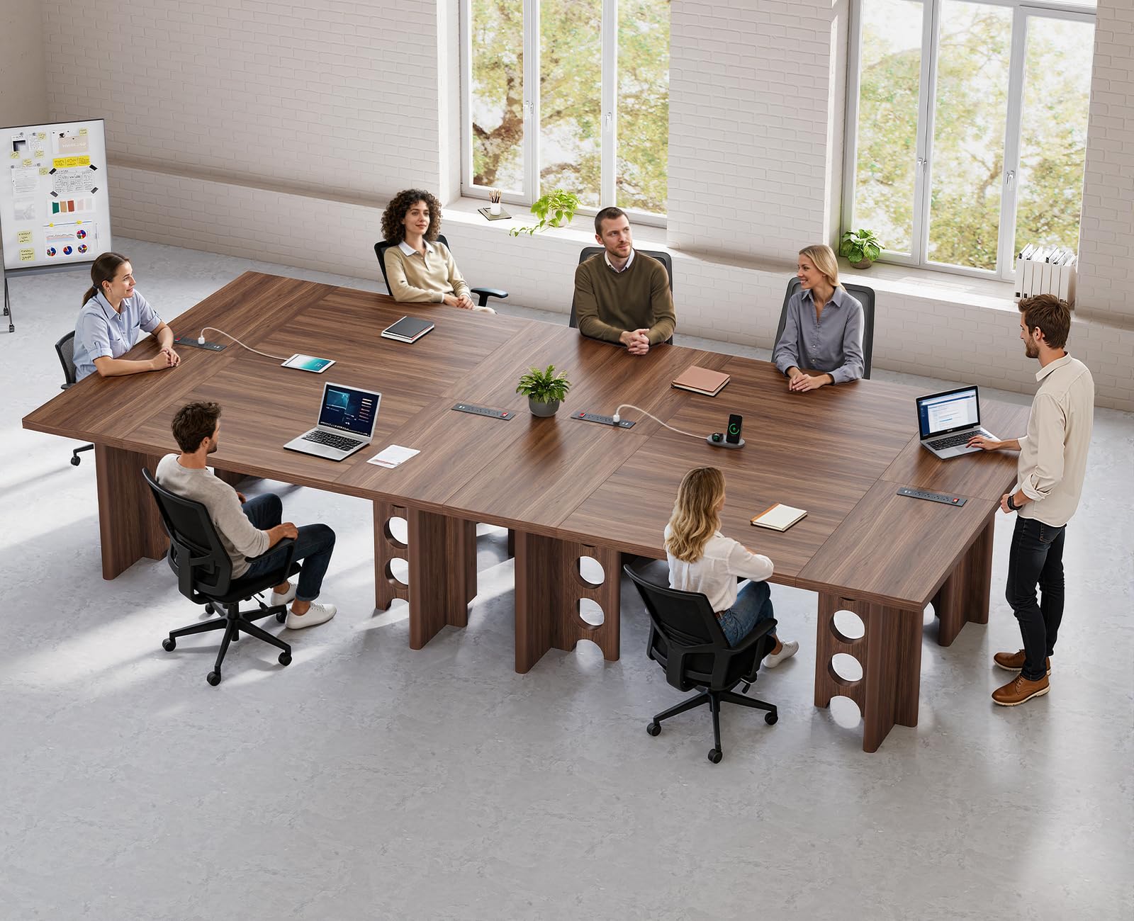 ANGRYWIN 63 Inch Executive Desk with Power Outlet, Modern Computer Office Desks, Large Laptop Desk Writing Table Workstation Business Furniture for Home Office, Brown - Image 6