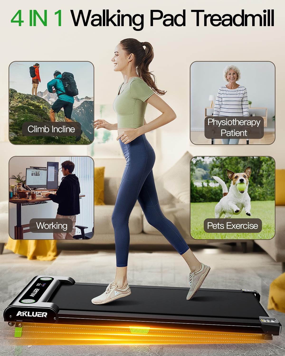 AKLUER Walking Pad with Incline, Walking Treadmills for Home, 2.5 HP Under Desk Treadmill Small with Remote Control, Walking Pad Small Treadmill with LED Display - Image 2