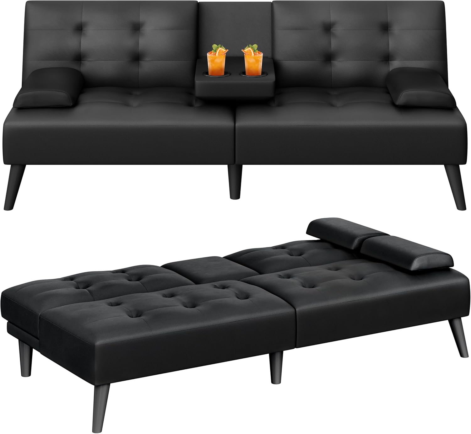 Modern Futon Sofa Bed Adjustable Sleeper Couch with Cup Holders - Image 8