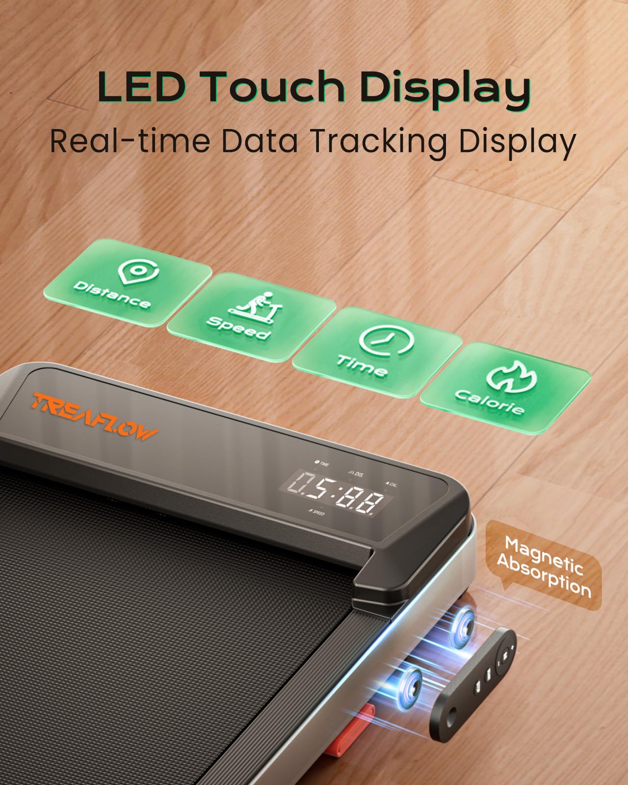 TREAFLOW Walking Pad,Treadmill with Incline for Home Office, 2.5HP Portable Under Desk Treadmill with 265 Lbs Capacity,Remote Control, Led Display, Silver - Image 2