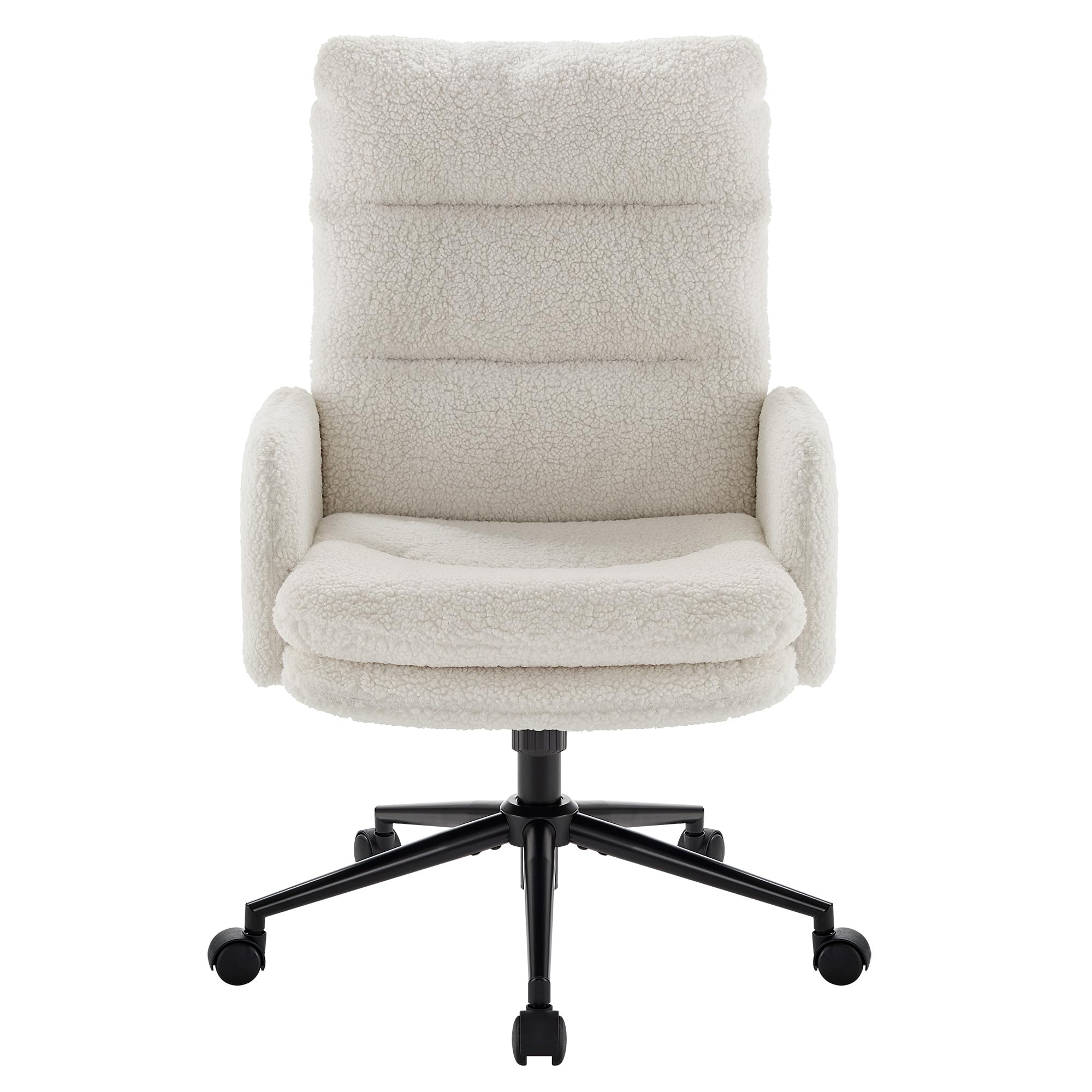 IWMH High-Back Home Office Chair,Upholstered Desk Chair with Armrests,Height Adjustable Armchair with Wheels, Swivel Office Desk Chair, Ergonomic Computer Task Chair, Leisure Armchair Cashmere(White)