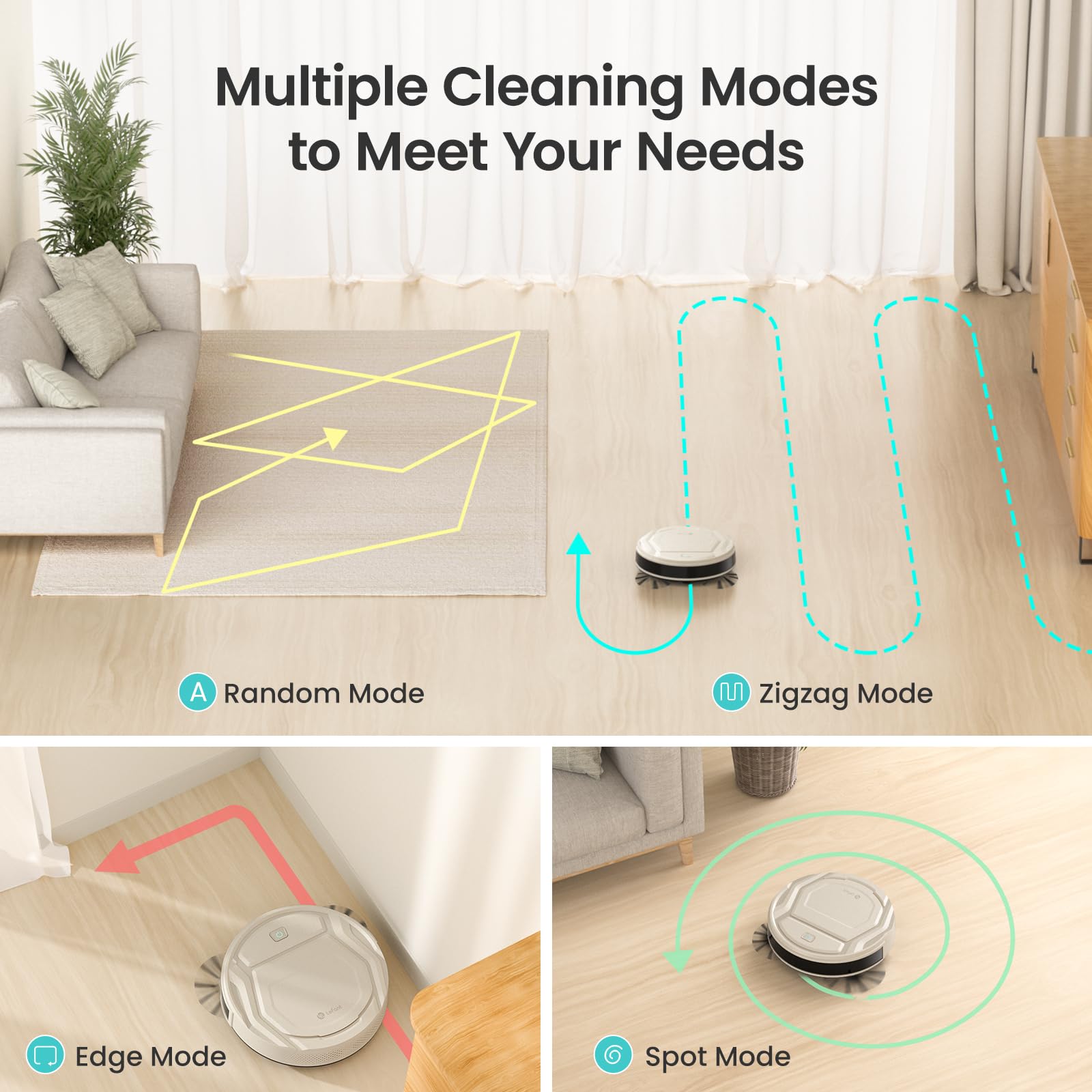 Lefant Robot Vacuum, Slim Quiet, 3 Adjustable Strong Suction Levels, Robot Vacuum Cleaner Ideal for Pet Hair Hard Floor and Daily Cleaning, WiFi/App/Alexa/iWatch Control, M210 Pro - Image 4