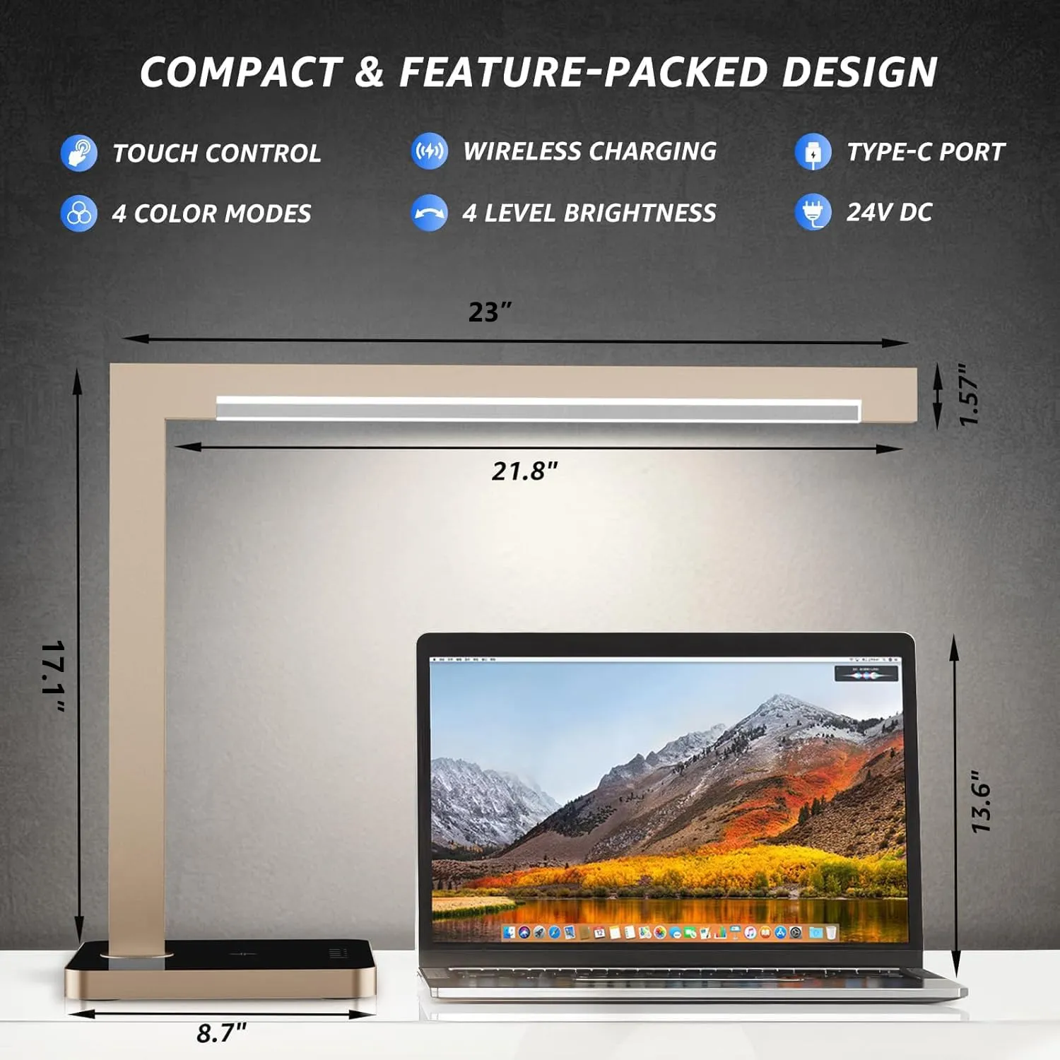 Hengsense Aluminum LED Desk Lamp with Charging Station, Large 15W Table Lamp with Type-C Ports & 4 Color Temperature Modes(3000K-6000K), Dimmable Desk Light for Home Office,Bedroom (Includes Adapter) - Image 4