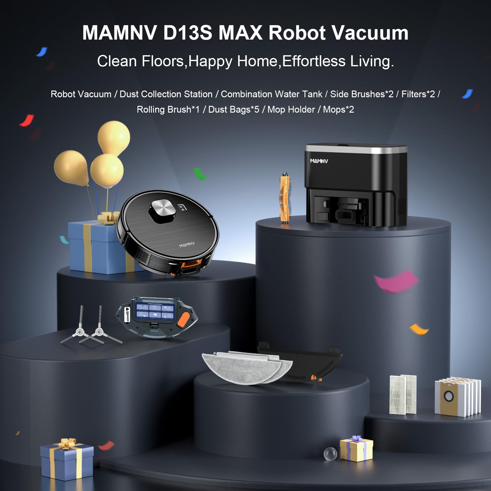 MAMNV Robot Vacuum and Mop, 11500 Pa Suction, 3-in-1 Robotic Vacuum with Smart LiDAR Navigation, 90 Day Self-Emptying,160 Min Runtime,App/Alexa/Voice Control, Ideal for Pet Hair, Carpet & Hard Floor - Image 2