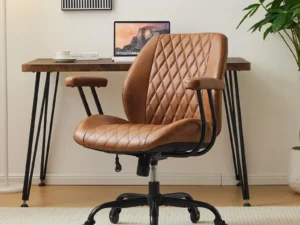 YFO Home Office Desk Chair Office Rubber Casters Ergonomic Computer Chair with Lumbar Support Adjustable Height Rolling Swivel Executive Task Armrests Chair， Brown Leather