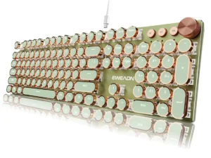 SEUNKWANG EWEADN Typewriter Style Mechanical Keyboard, Wired Typewriter Keyboards,104 Keys Backlit LED Metal Keyboards, Media Control Knob, Wired Computer Keyboard Pink Switch for Windows/PC-Green