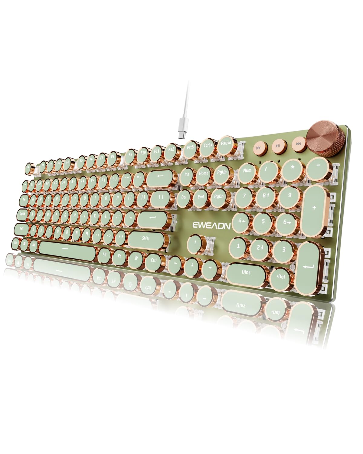 SEUNKWANG EWEADN Typewriter Style Mechanical Keyboard, Wired Typewriter Keyboards,104 Keys Backlit LED Metal Keyboards, Media Control Knob, Wired Computer Keyboard Pink Switch for Windows/PC-Green