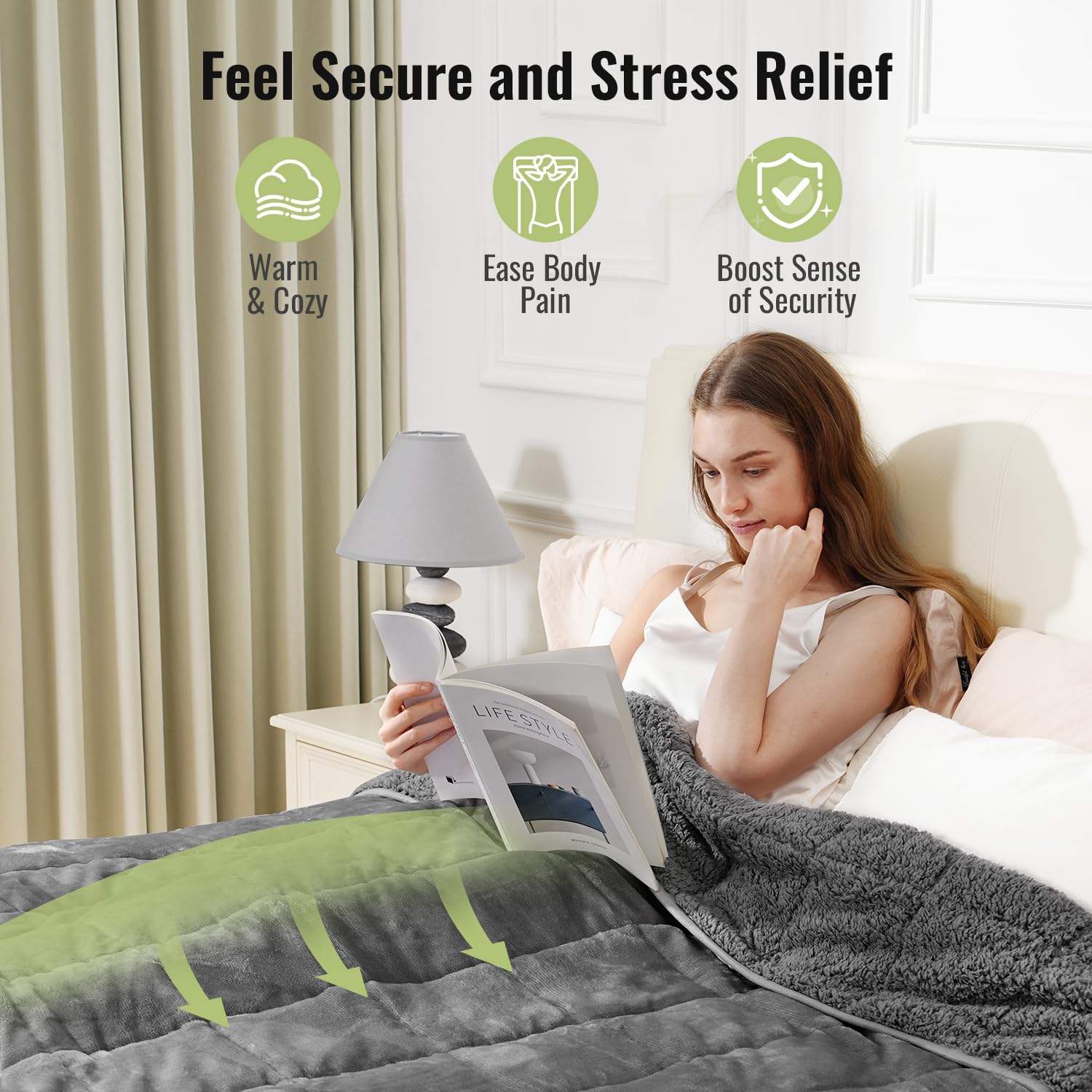 Weighted Blanket Queen Size 15lbs 60x80 Sherpa Fleece Heavy Throw Grey - Image 6