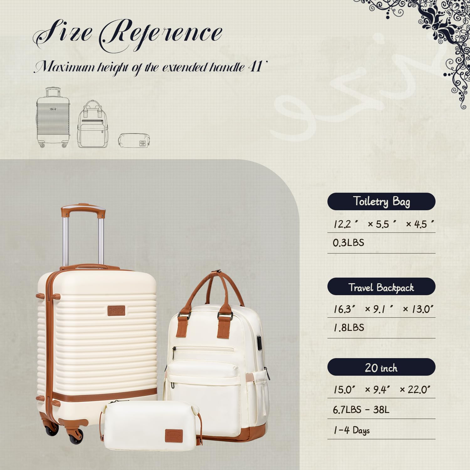 Coolife Suitcase Set 3 Piece Luggage Set Carry On Travel Luggage TSA Lock Spinner Wheels Hardshell Lightweight Luggage Set(White, 3 piece set (BP/TB/20)) - Image 2