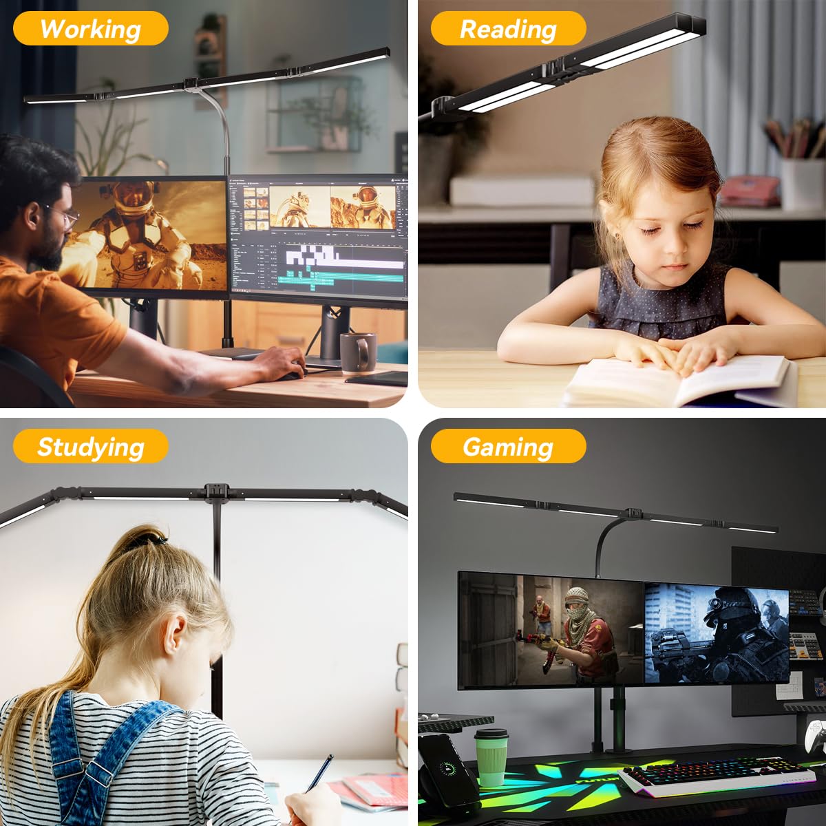 SANDROY VOLT Adjustable LED Desk Lamp – Stepless Dimming & Color Temp Remote Control, Eye-Caring 4 Large Light Souce, Flexible Neck, Clamp, 5 Lighting Modes for Reading, Computer, DIY (Black) - Image 3