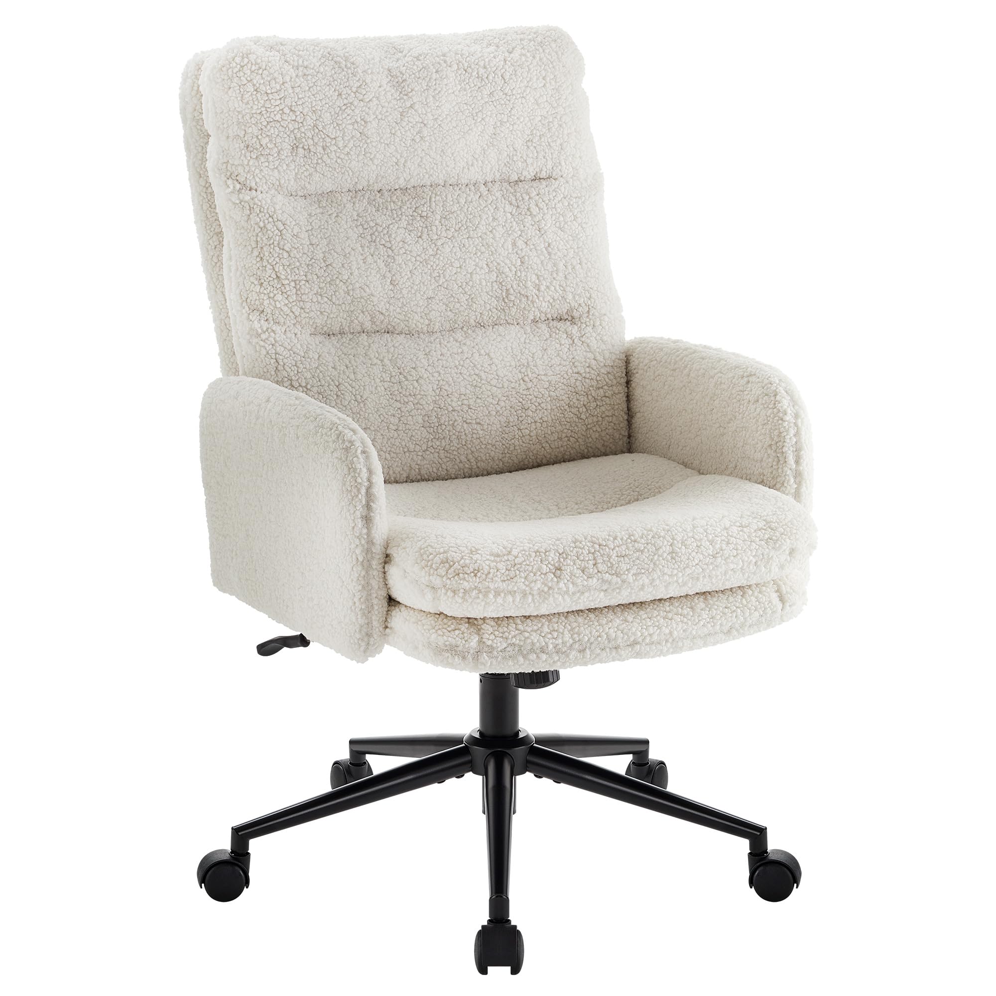 IWMH High-Back Home Office Chair,Upholstered Desk Chair with Armrests,Height Adjustable Armchair with Wheels, Swivel Office Desk Chair, Ergonomic Computer Task Chair, Leisure Armchair Cashmere(White) - Image 2