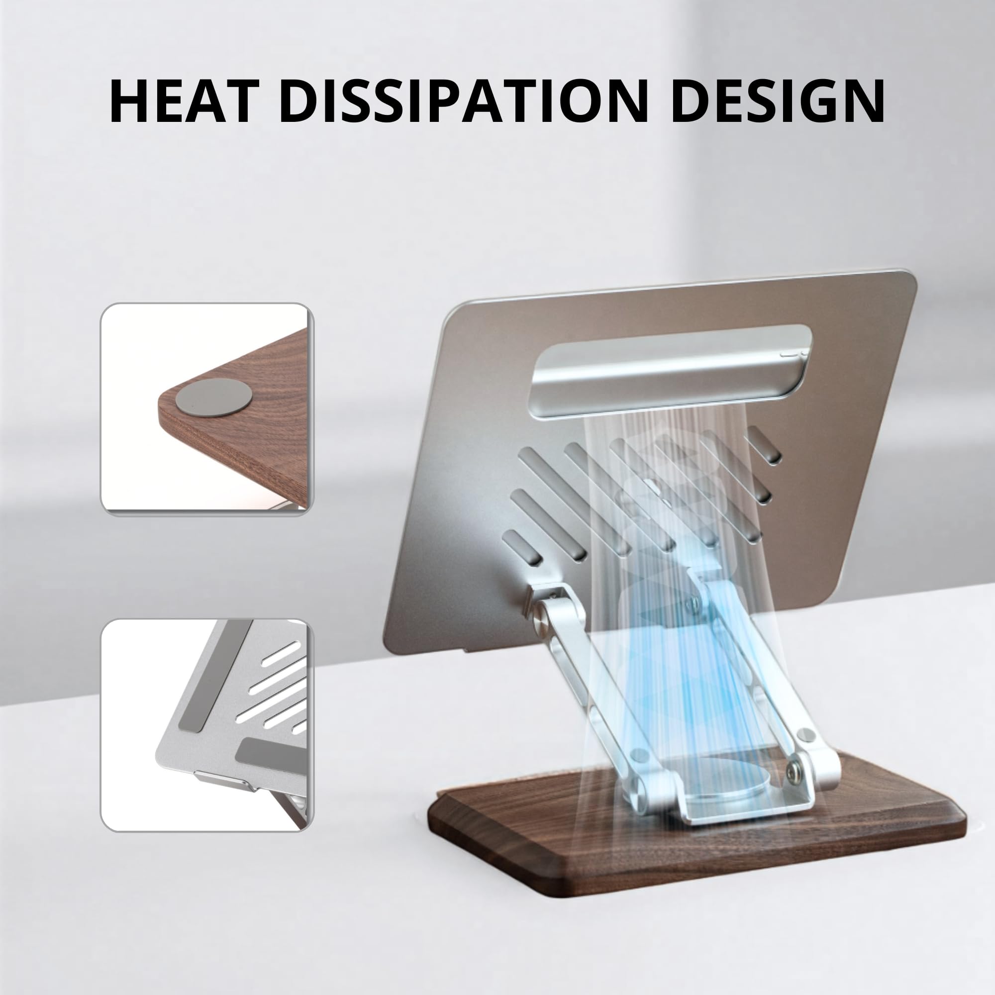 muso wood Laptop Stand for Desk, Laptop Riser with 360 Rotating Walnut Base, Adjustable Laptop Stand, Ergonomic Wooden Laptop Ventilated Stand for 10 to 17.3 Inches Notebook PC Computer - Image 4