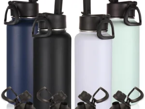 Volhoply 32 oz Insulated Water Bottles Bulk 4 Pack with Straw Lid & Spout Lid,Stainless Steel Sports Water Bottle,Double Wall Vacuum Cups,Leakproof Wide Mouth Metal Flask for Hiking,Camping(Mix,4)