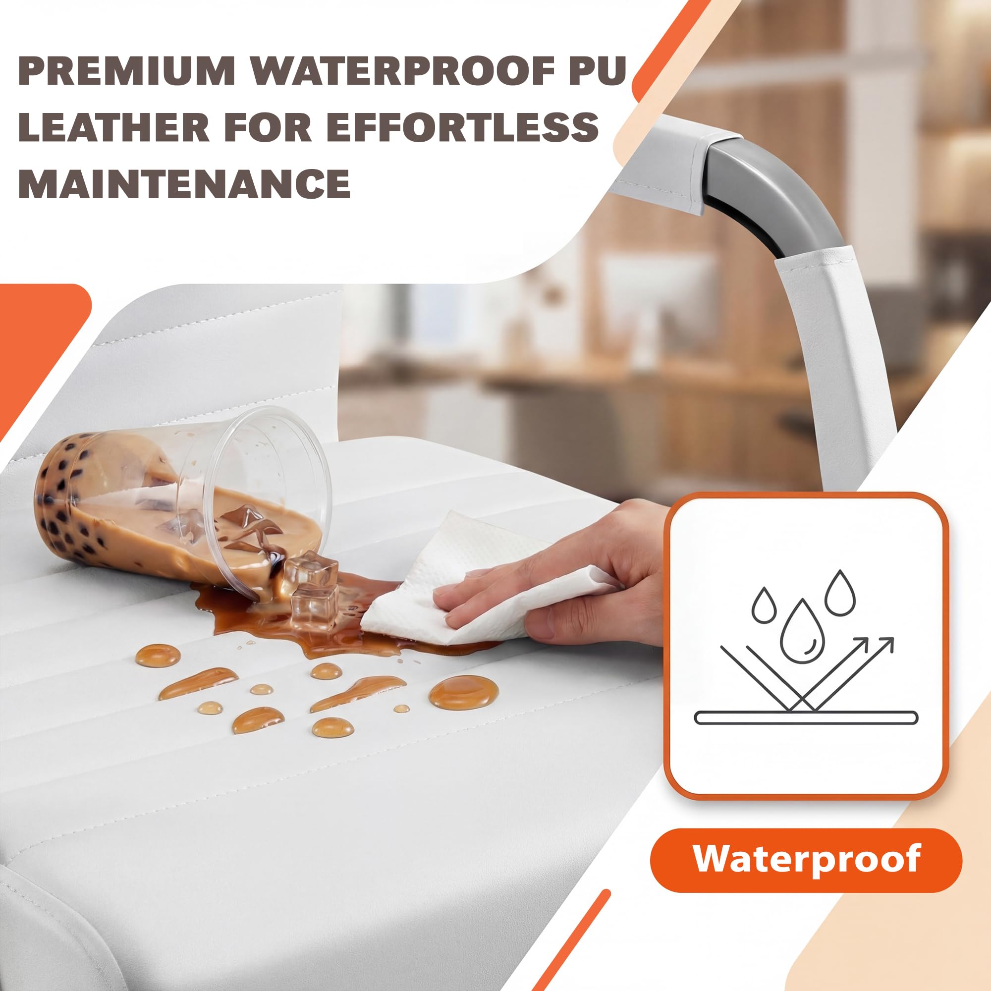 Furmax Ergonomic Office Desk Chair, Executive Ribbed Mid-Back PU Leather Conference Room Chair Adjustable Swivel Chair with Arms (1, White) - Image 5