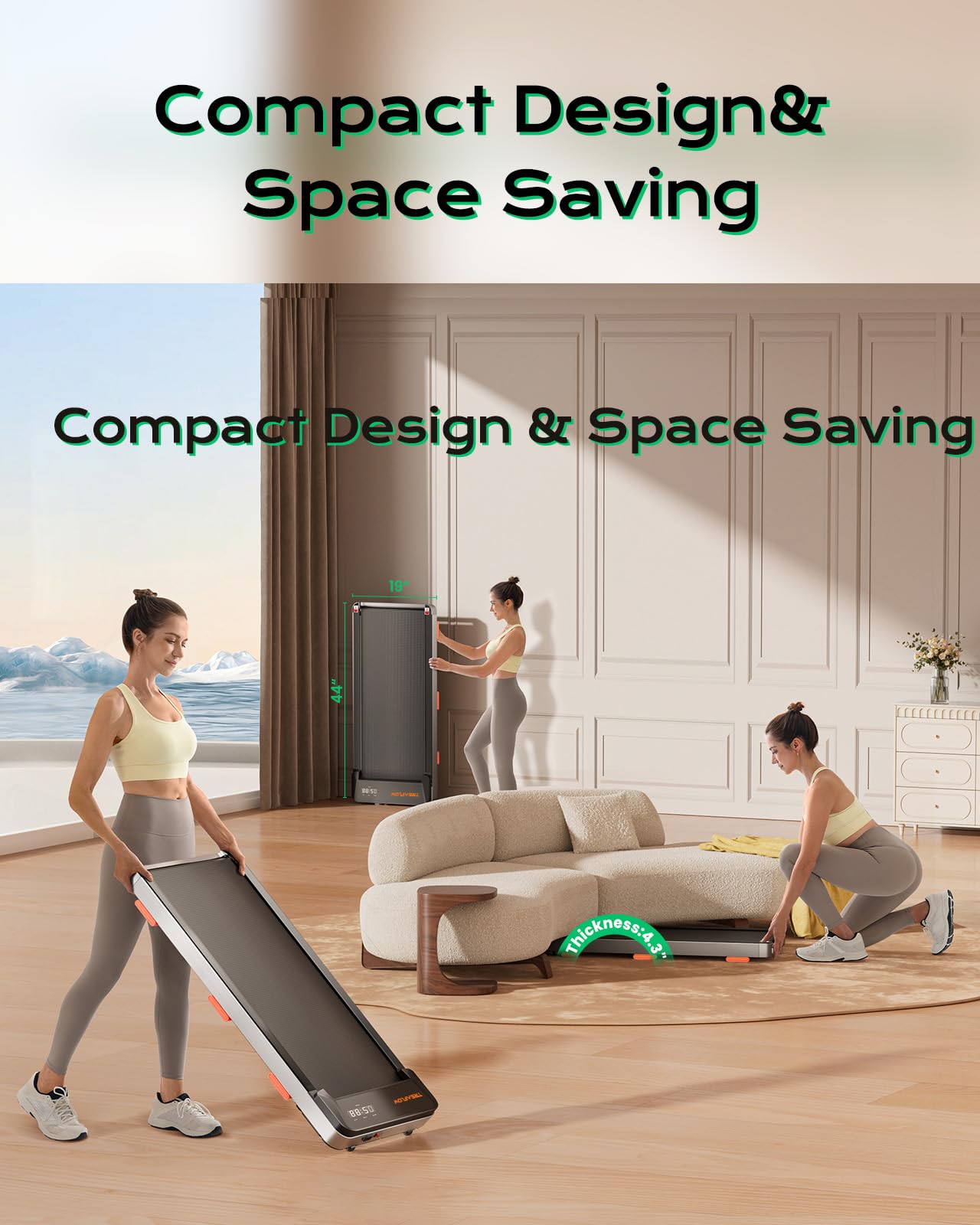 TREAFLOW Walking Pad,Treadmill with Incline for Home Office, 2.5HP Portable Under Desk Treadmill with 265 Lbs Capacity,Remote Control, Led Display, Silver - Image 3