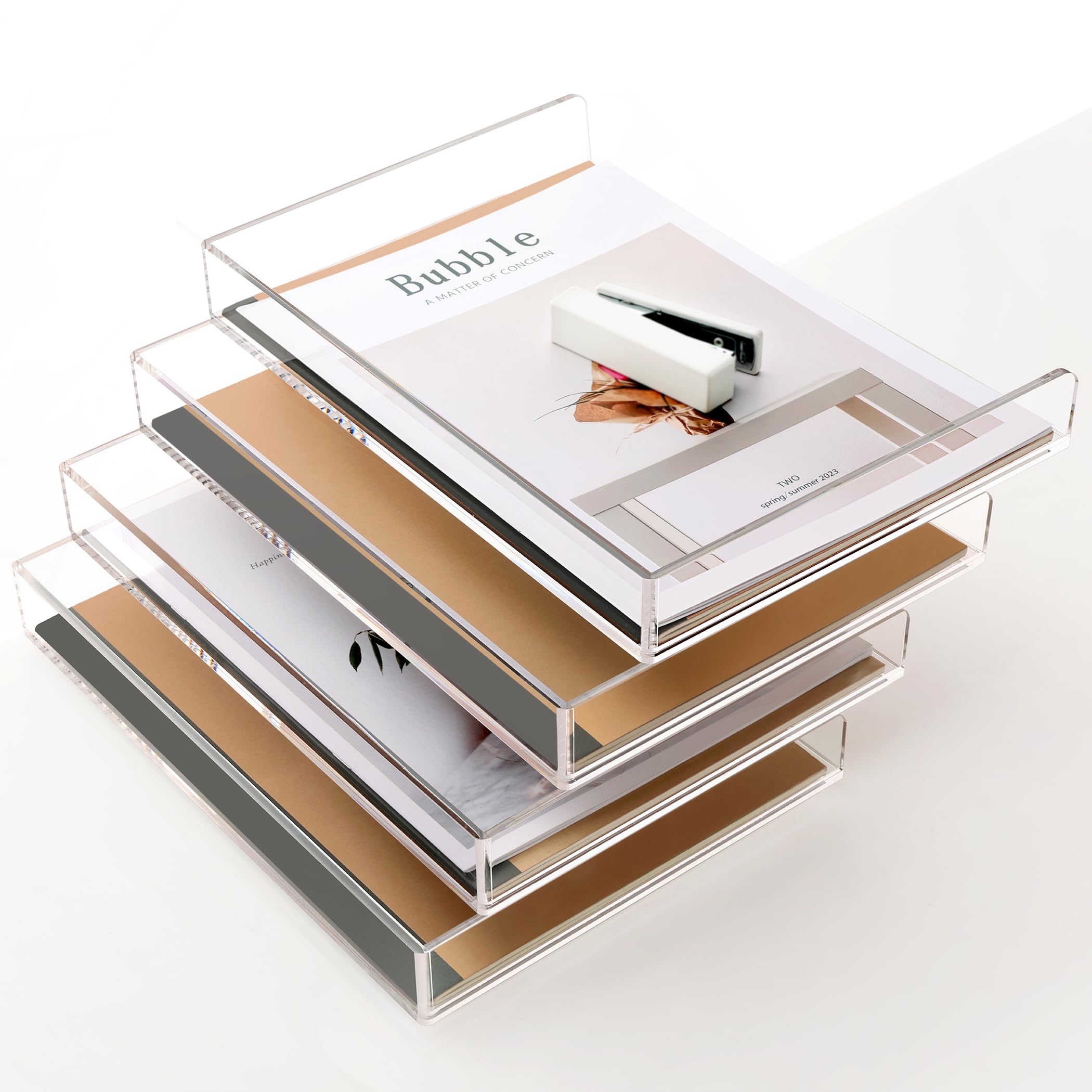 SANRUI 4 Tier Clear Desk Paper Letter Organizer Trays, A4 Stackable File Document Tray, Acrylic Desk Organizers and Accessories Sorter, Workspace Office Supplies Organizers,12.4inx8.86inx6.64in - Image 3