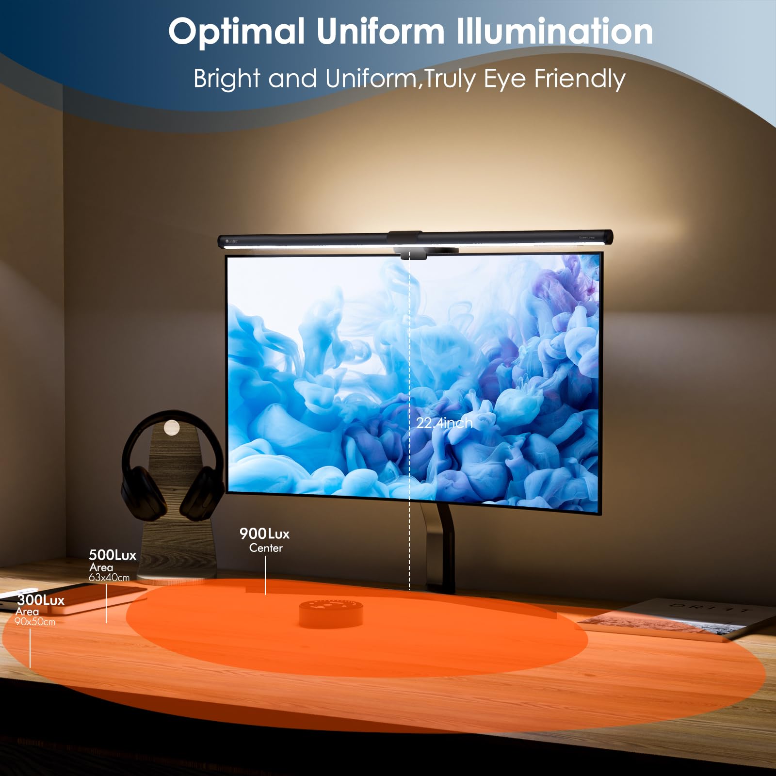 Quntis Monitor Light Bar with Remote, 20.1'' Dual Light Screen Light Bar, Sliding Weighted Clip Fit for All Screens, Adjustable Stepless Dimming, Eye Caring No Glare Gaming Work Desk Lamp, Gray - Image 9