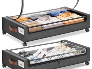 Yecaye Under Bed Storage with Wheels, 2Pack Under Bed Storage Containers, Underbed Shoe Storage Organizer, Rolling Under Bed Metal Drawers for Clothes, Blankets(30.71 x 16.93 x 6.69 in)