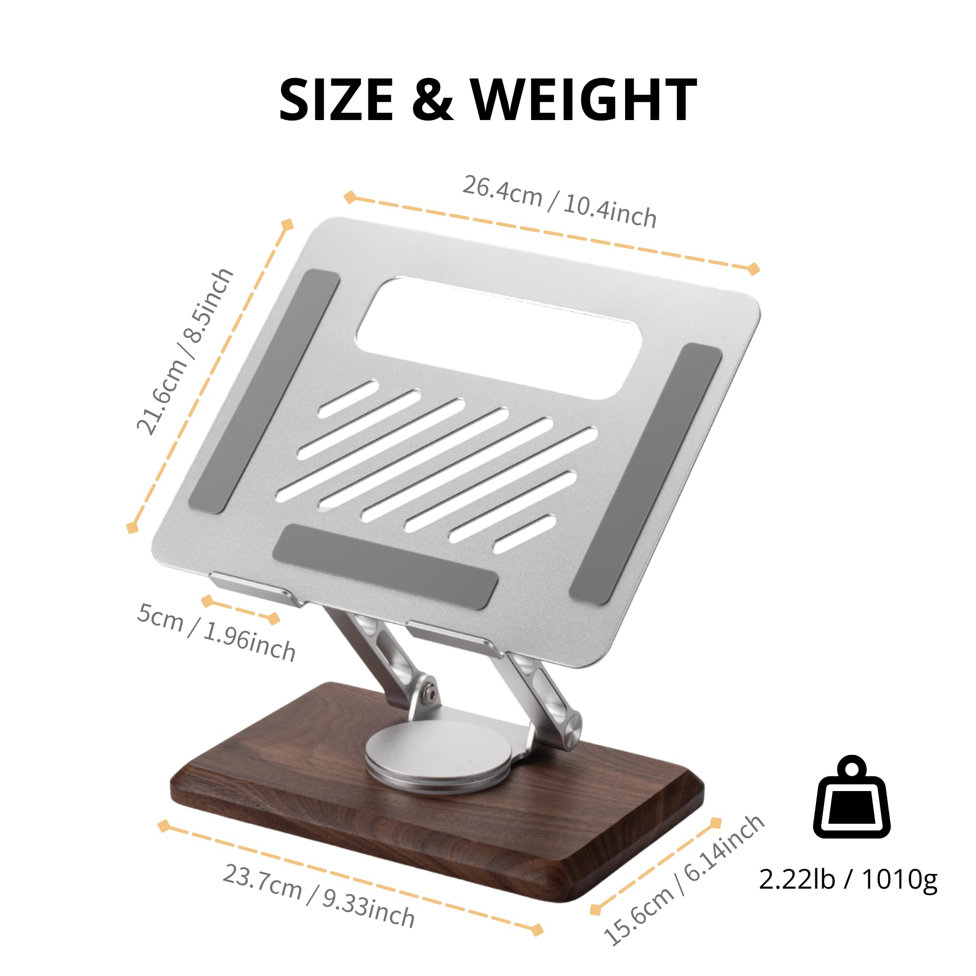 muso wood Laptop Stand for Desk, Laptop Riser with 360 Rotating Walnut Base, Adjustable Laptop Stand, Ergonomic Wooden Laptop Ventilated Stand for 10 to 17.3 Inches Notebook PC Computer - Image 2