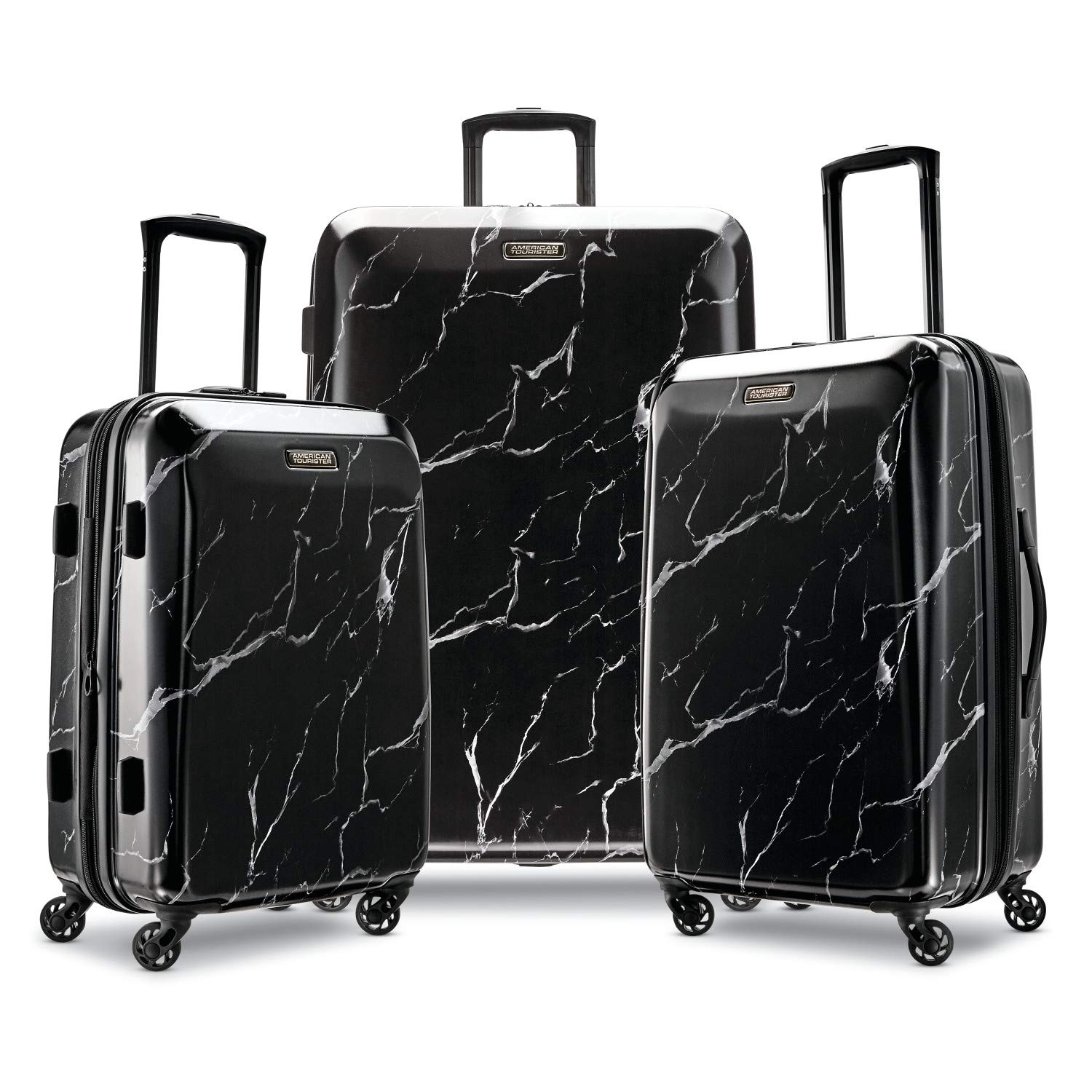 American Tourister Moonlight Hardside Expandable Luggage with Spinner Wheels, Black Marble, 3-Piece Set (21/24/28)