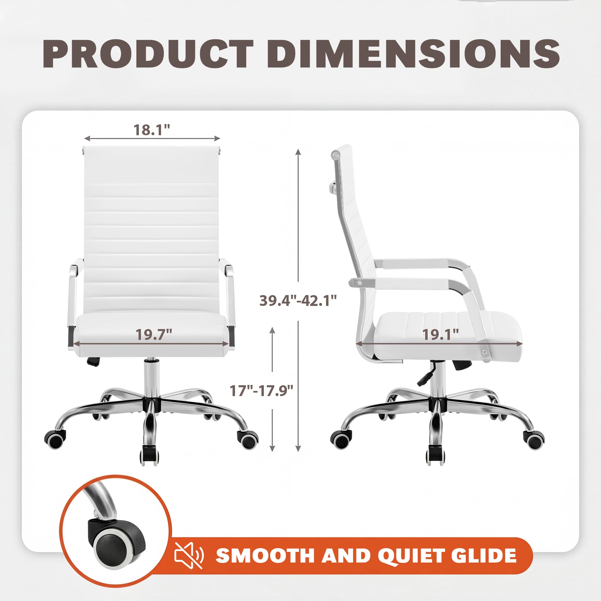 Furmax Ergonomic Office Desk Chair, Executive Ribbed Mid-Back PU Leather Conference Room Chair Adjustable Swivel Chair with Arms (1, White) - Image 7