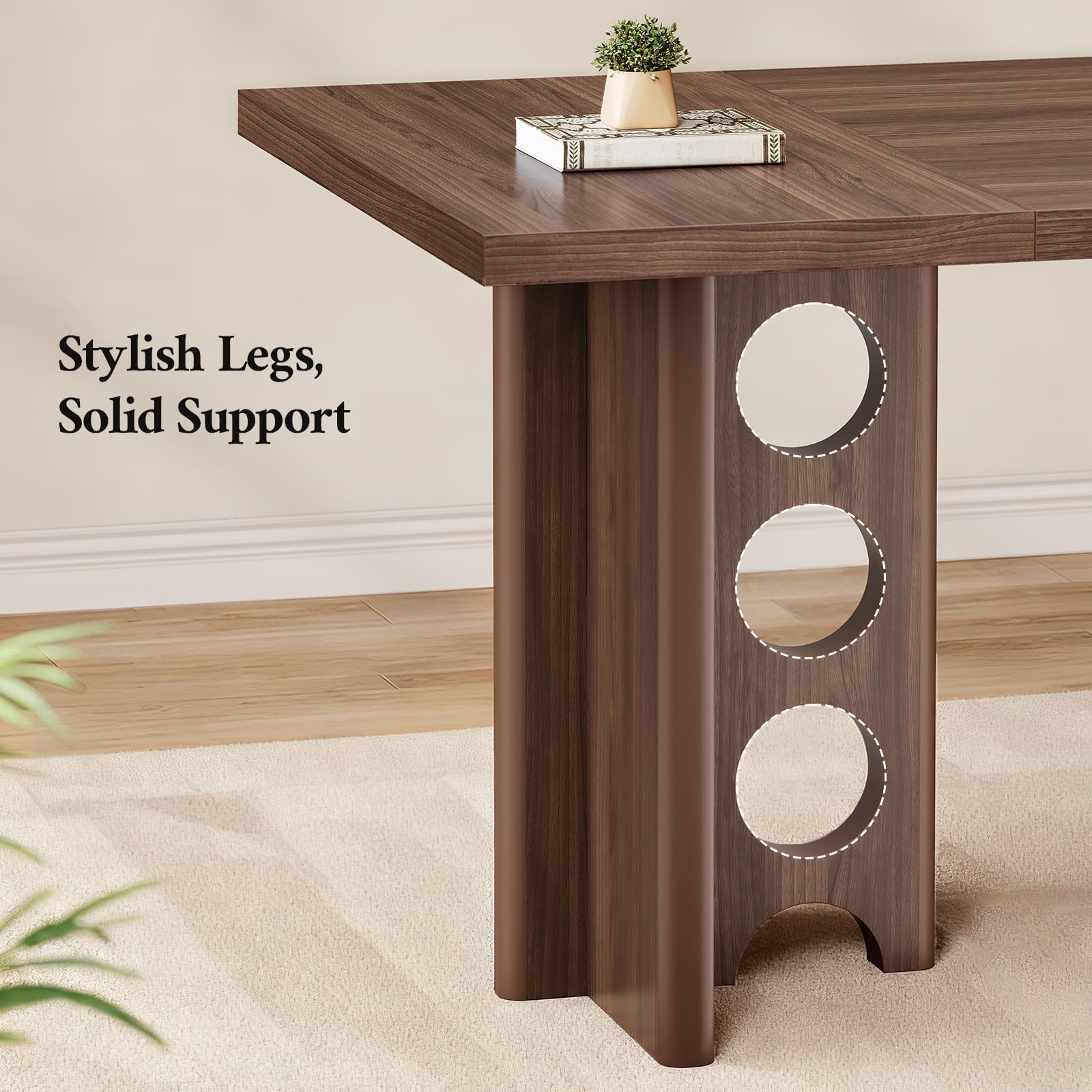 ANGRYWIN 63 Inch Executive Desk with Power Outlet, Modern Computer Office Desks, Large Laptop Desk Writing Table Workstation Business Furniture for Home Office, Brown - Image 5