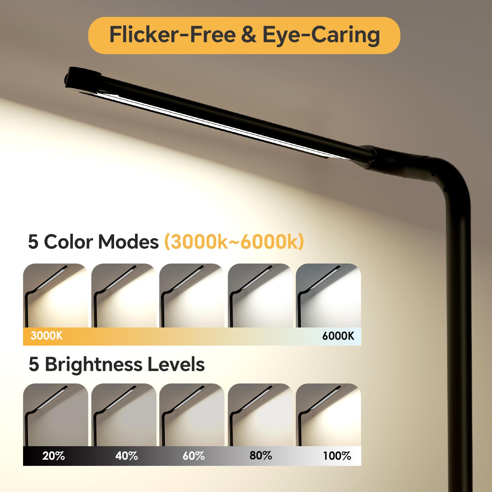 LED Desk Lamp for Home Office: Desk Light Double Head Adjustable with Power Strip 2 AC Outlets, USB-C USB-A Charging Ports Surge Protection, Foldable Table Lamp for College Dorm Room Essentials - Image 6