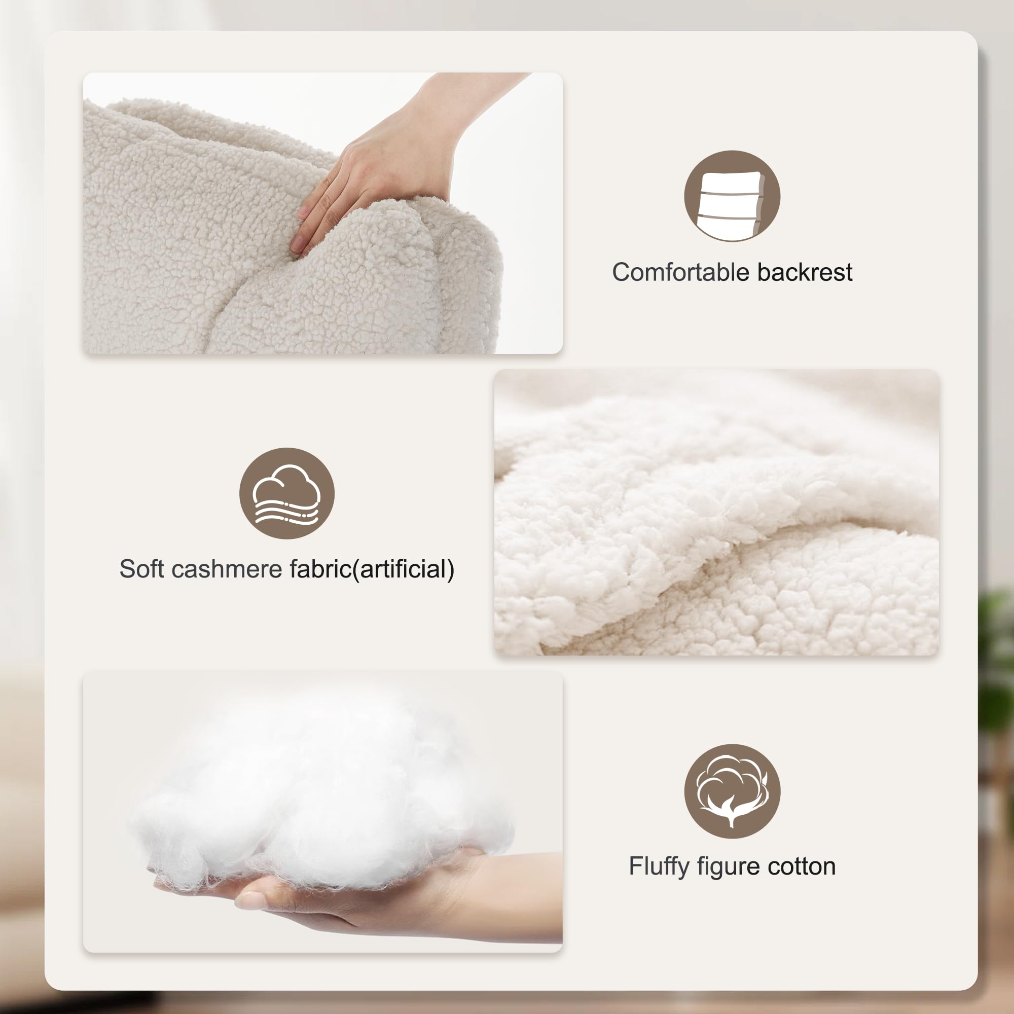 IWMH High-Back Home Office Chair,Upholstered Desk Chair with Armrests,Height Adjustable Armchair with Wheels, Swivel Office Desk Chair, Ergonomic Computer Task Chair, Leisure Armchair Cashmere(White) - Image 4