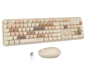 UBOTIE Colorful Computer Wireless Keyboards Mouse Combos, Typewriter Flexible Keys Office Full-Sized Keyboard, 2.4GHz Dropout-Free Connection and Optical Mouse (Milk Tea -Colorful)