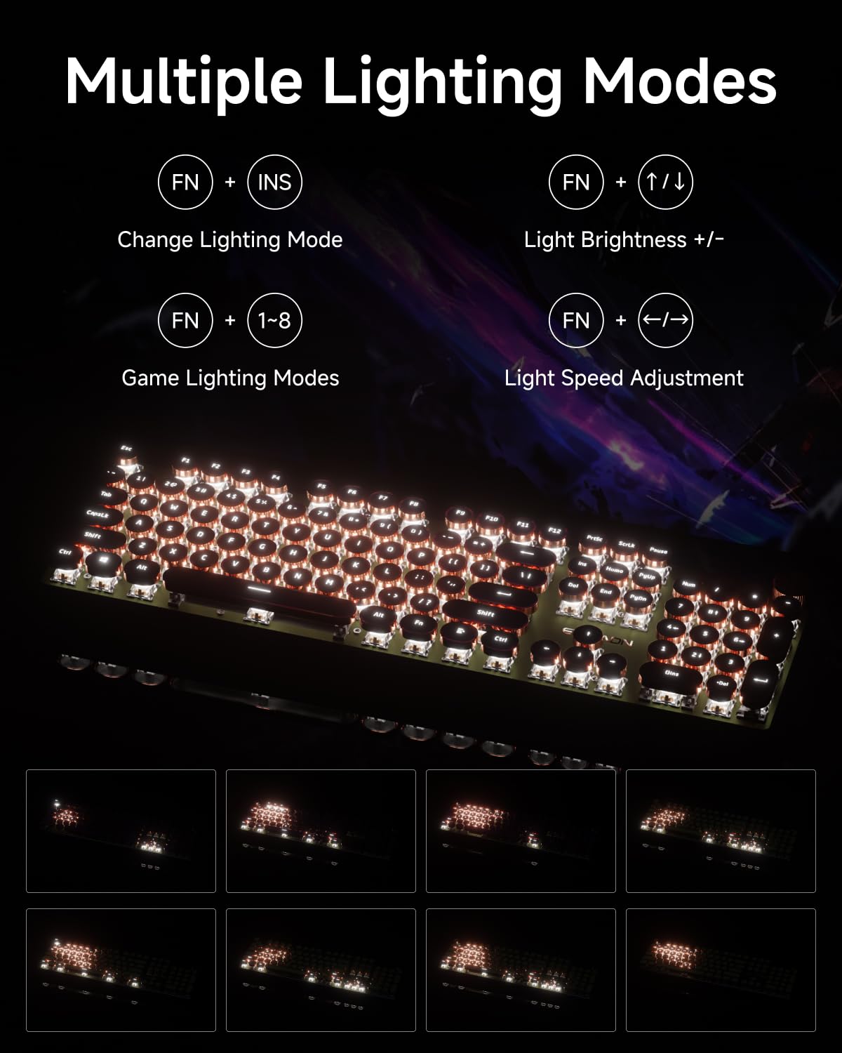 SEUNKWANG EWEADN Typewriter Style Mechanical Keyboard, Wired Typewriter Keyboards,104 Keys Backlit LED Metal Keyboards, Media Control Knob, Wired Computer Keyboard Pink Switch for Windows/PC-Green - Image 5