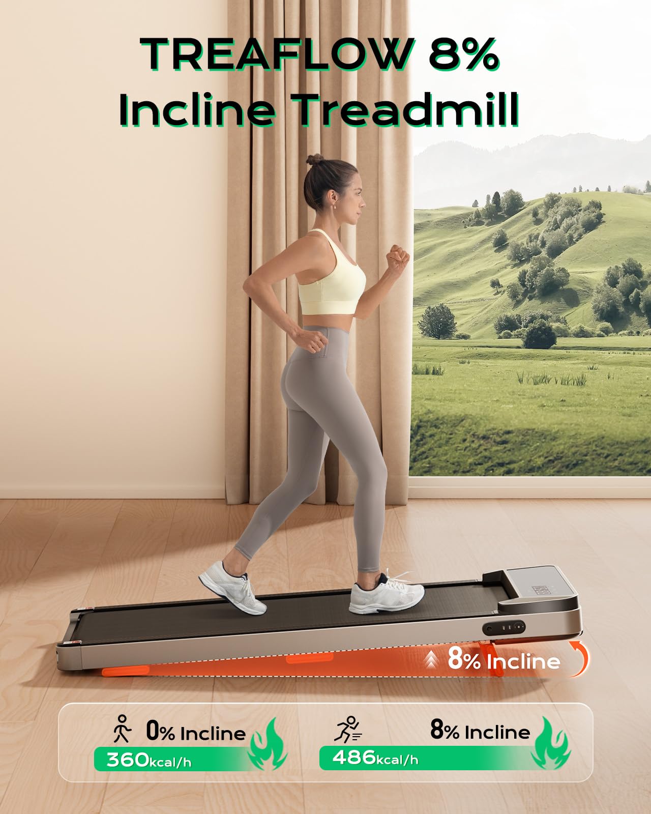 TREAFLOW Walking Pad,Treadmill with Incline for Home Office, 2.5HP Portable Under Desk Treadmill with 265 Lbs Capacity,Remote Control, Led Display, Silver - Image 7