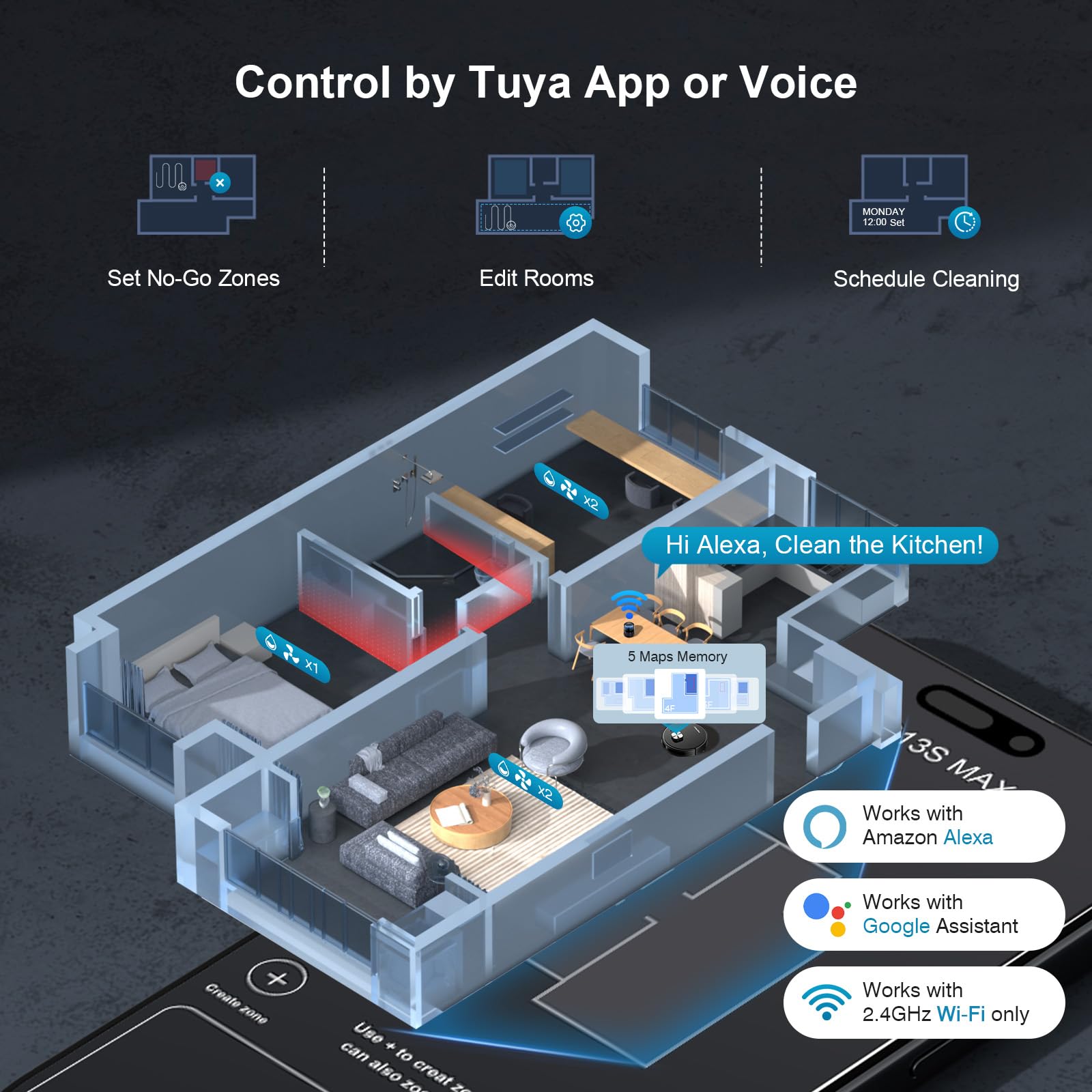 MAMNV Robot Vacuum and Mop, 11500 Pa Suction, 3-in-1 Robotic Vacuum with Smart LiDAR Navigation, 90 Day Self-Emptying,160 Min Runtime,App/Alexa/Voice Control, Ideal for Pet Hair, Carpet & Hard Floor - Image 6