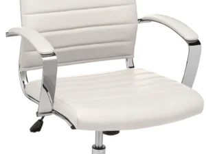 Amazon Basics High-Back Swivel Office Chair with Lumbar Support, Ergonomic Ribbed Faux Leather, Modern Style, 45.25" x 24.75" x 23.25", Stunning White