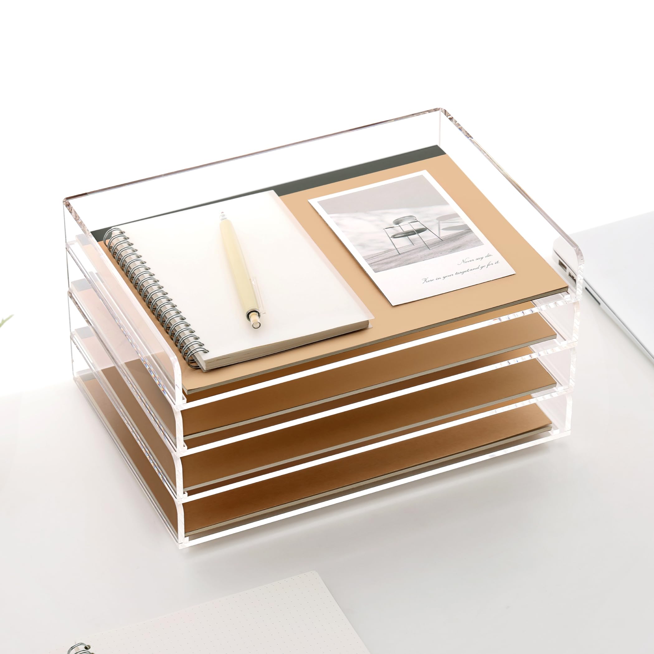 SANRUI 4 Tier Clear Desk Paper Letter Organizer Trays, A4 Stackable File Document Tray, Acrylic Desk Organizers and Accessories Sorter, Workspace Office Supplies Organizers,12.4inx8.86inx6.64in - Image 2