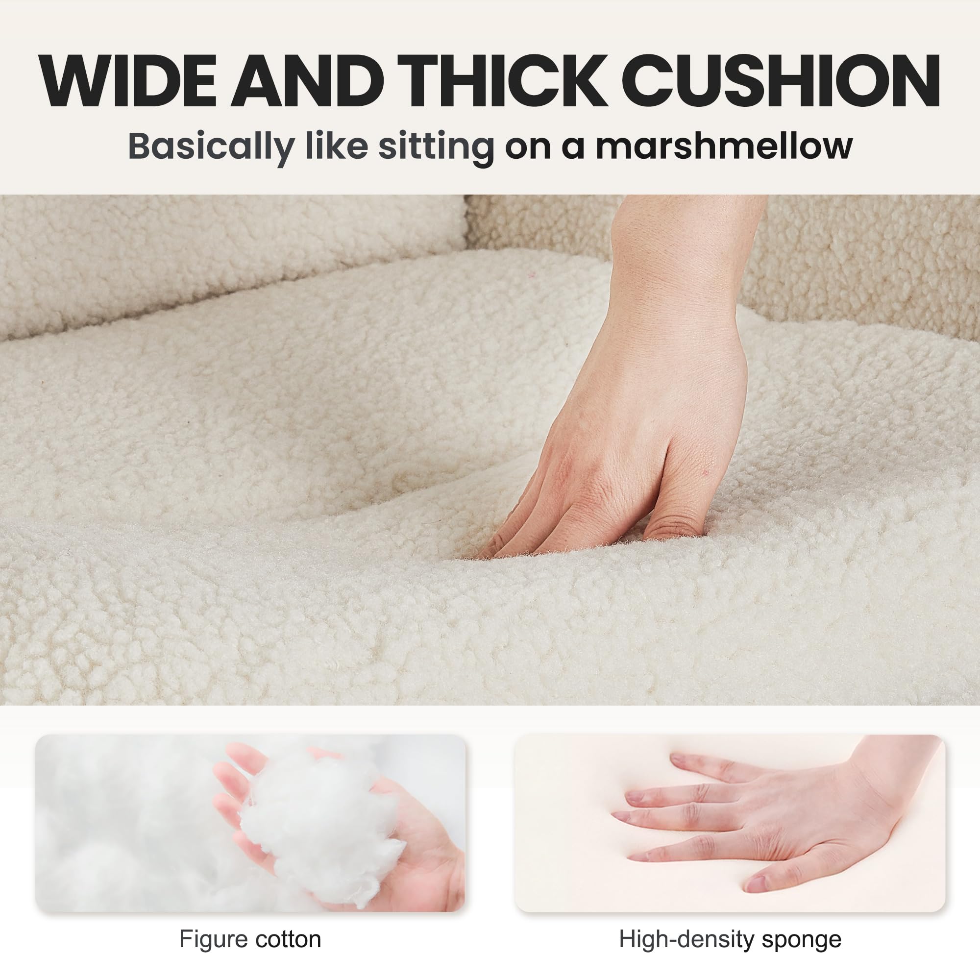 IWMH High-Back Home Office Chair,Upholstered Desk Chair with Armrests,Height Adjustable Armchair with Wheels, Swivel Office Desk Chair, Ergonomic Computer Task Chair, Leisure Armchair Cashmere(White) - Image 3