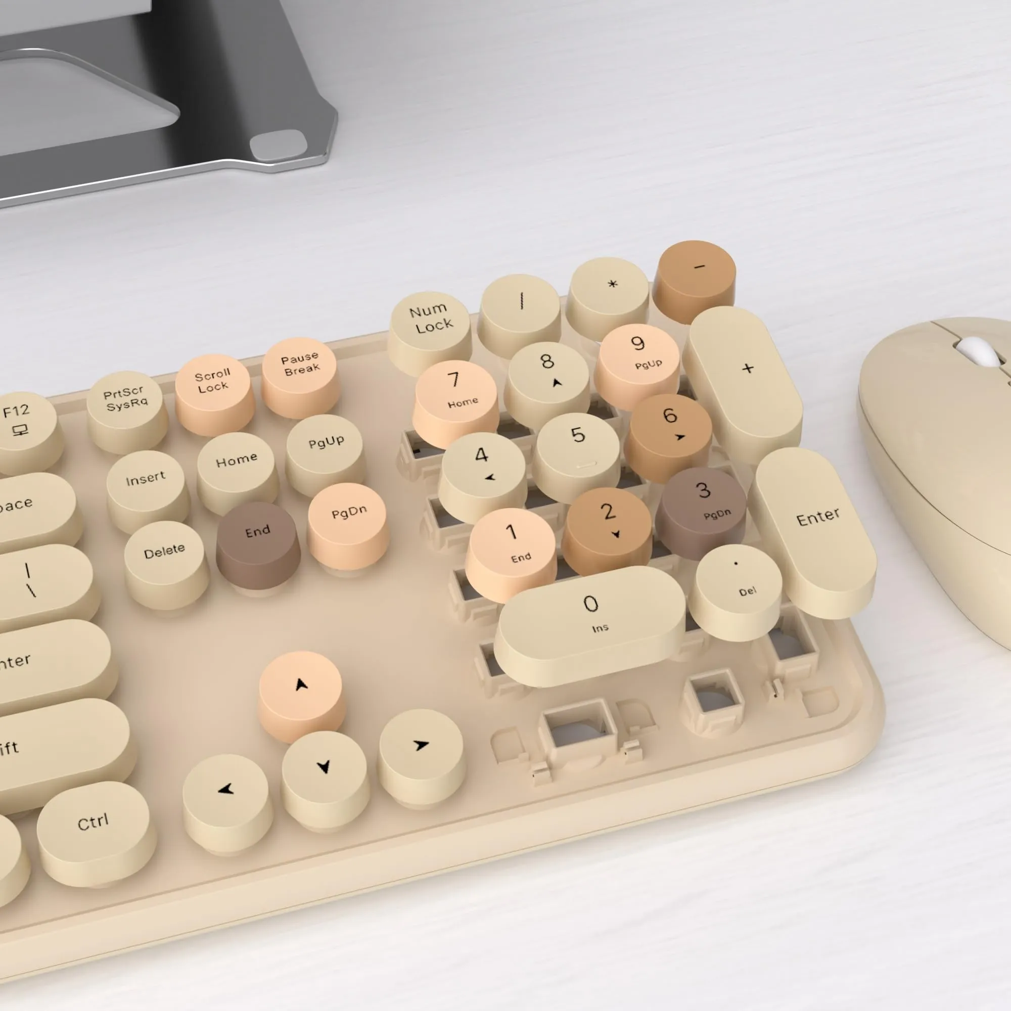 UBOTIE Colorful Computer Wireless Keyboards Mouse Combos, Typewriter Flexible Keys Office Full-Sized Keyboard, 2.4GHz Dropout-Free Connection and Optical Mouse (Milk Tea -Colorful) - Image 5