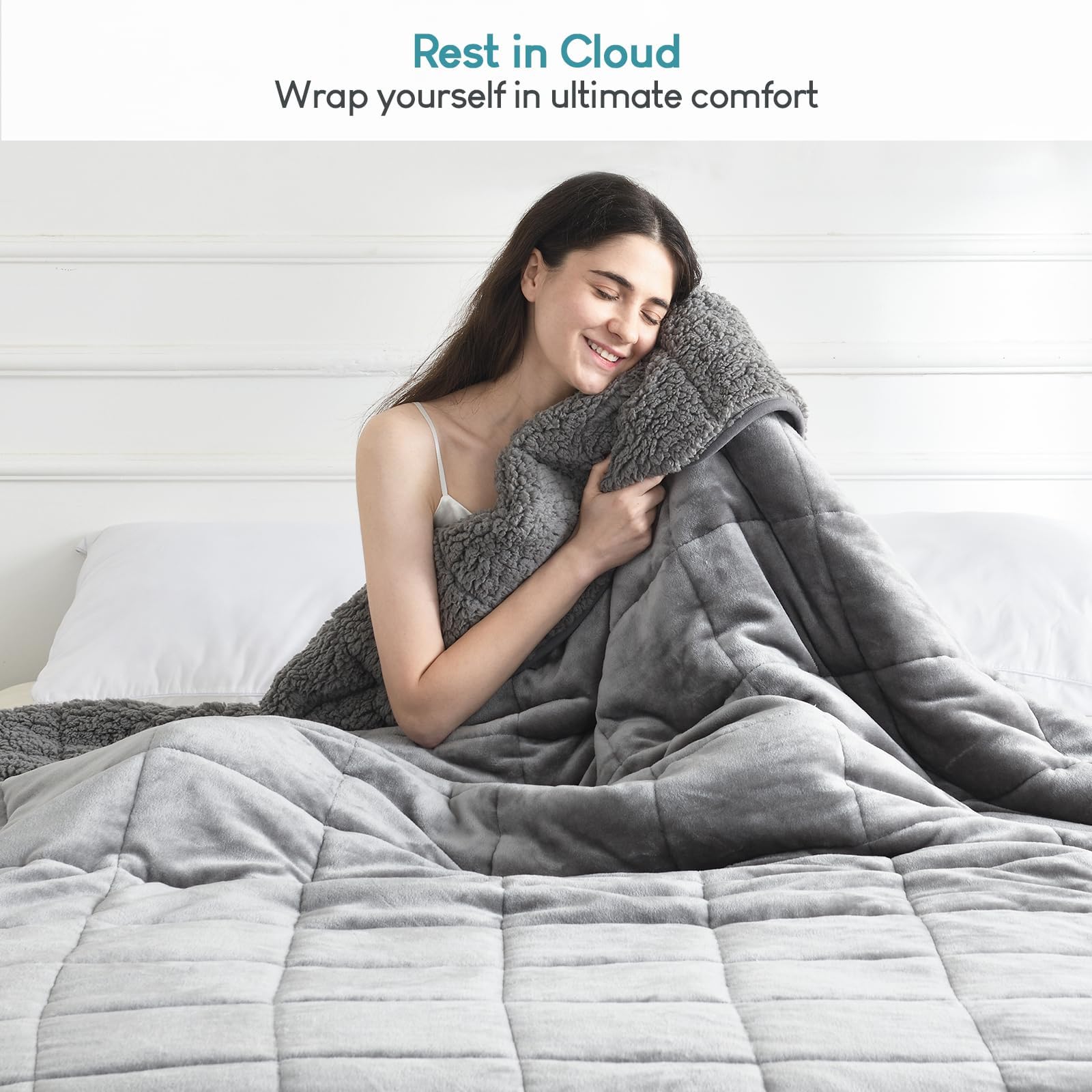 Cottonblue Weighted Blanket 15 lbs Queen Size 60x80 inches, Flannel Shaggy Sherpa Weighted Blanket for Adults Comfortable Weighted Blankets for Calming and Relax, Bed Sofa Heavy Blankets, Grey - Image 5