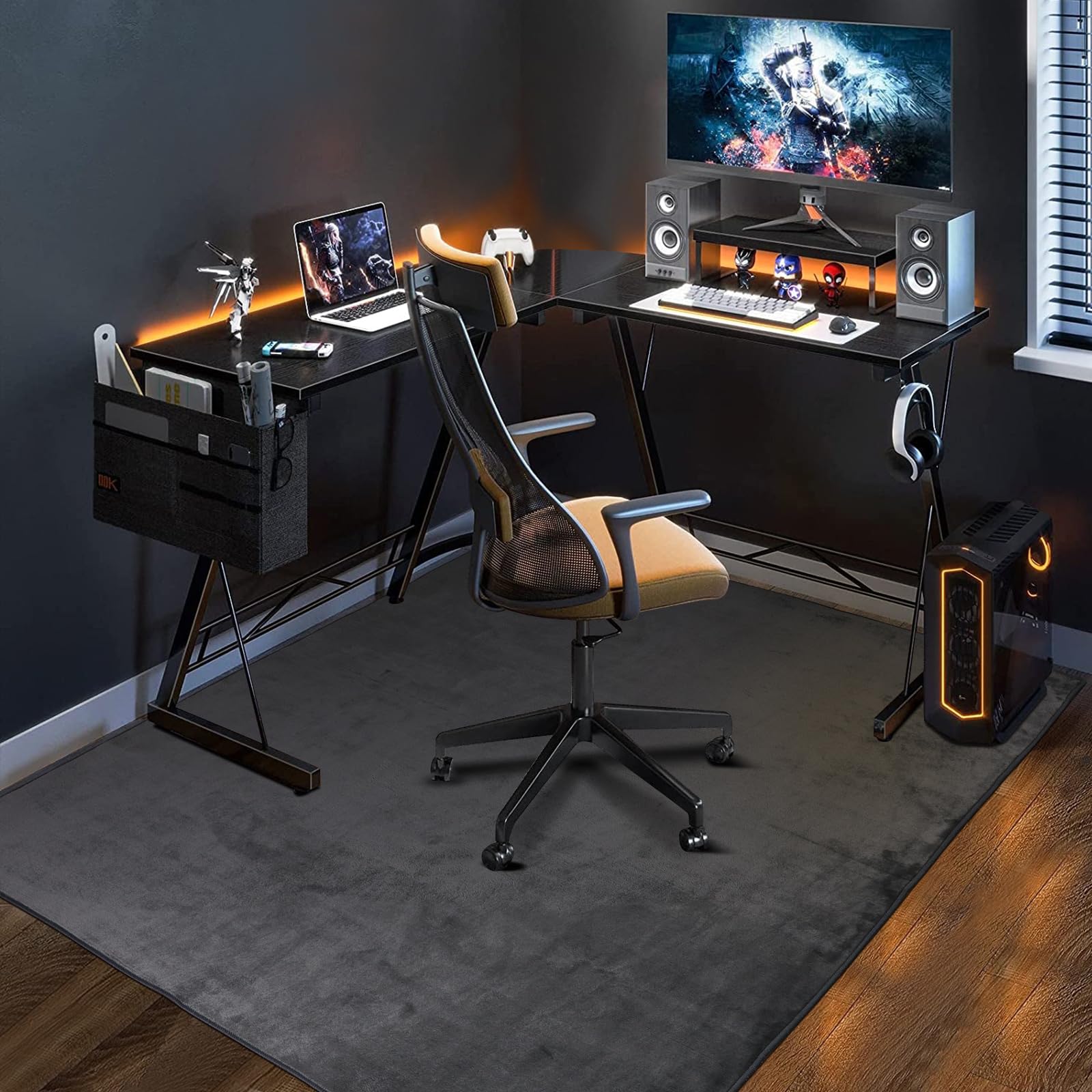 QQpony 63"x51" Office Chair Mat for Hardwood Floor, Flannel Fabric Desk Rug for Hard Surface, Protector Floor Mat for Home Office (Grey)