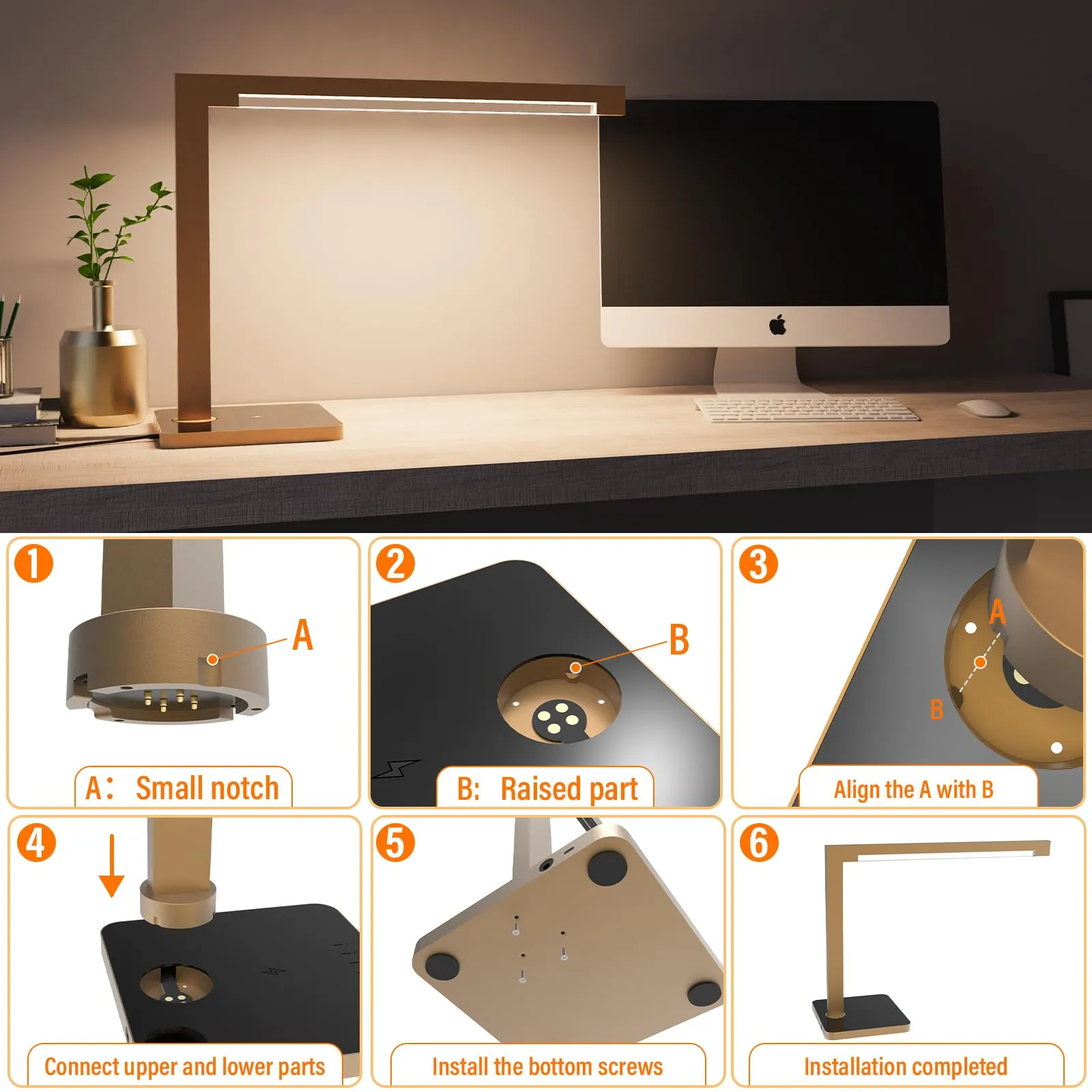 Hengsense Aluminum LED Desk Lamp with Charging Station, Large 15W Table Lamp with Type-C Ports & 4 Color Temperature Modes(3000K-6000K), Dimmable Desk Light for Home Office,Bedroom (Includes Adapter) - Image 6