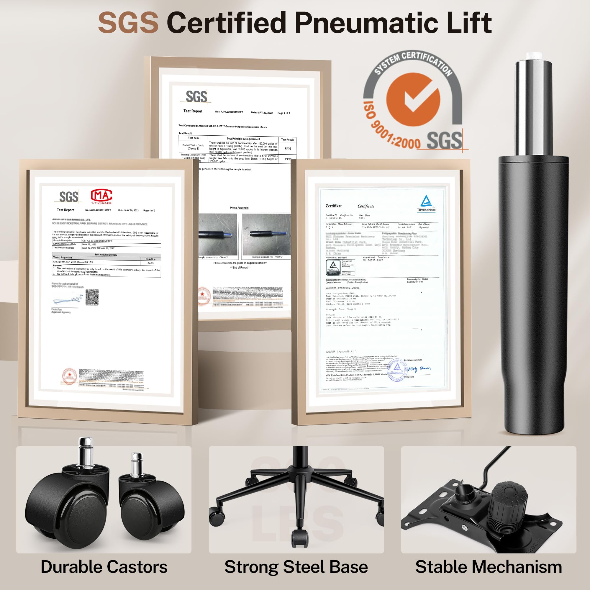 HeroSet Leather Office Chair with Removable Armrests, Mid Back Ergonomic Desk Chair with Lumbar Support, Adjustable Height Rocking Swivel Executive Chair for Home Office, Brown - Image 3