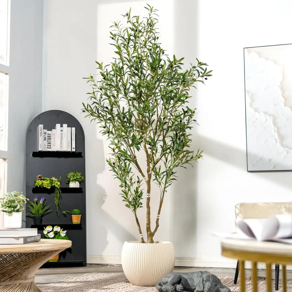 Elegant 7ft Artificial Olive Tree Indoor Outdoor with White Pot and ...