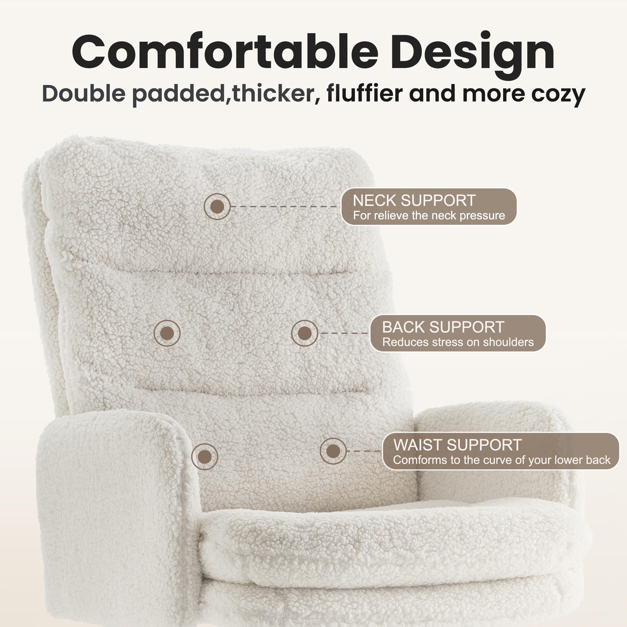 IWMH High-Back Home Office Chair,Upholstered Desk Chair with Armrests,Height Adjustable Armchair with Wheels, Swivel Office Desk Chair, Ergonomic Computer Task Chair, Leisure Armchair Cashmere(White) - Image 5