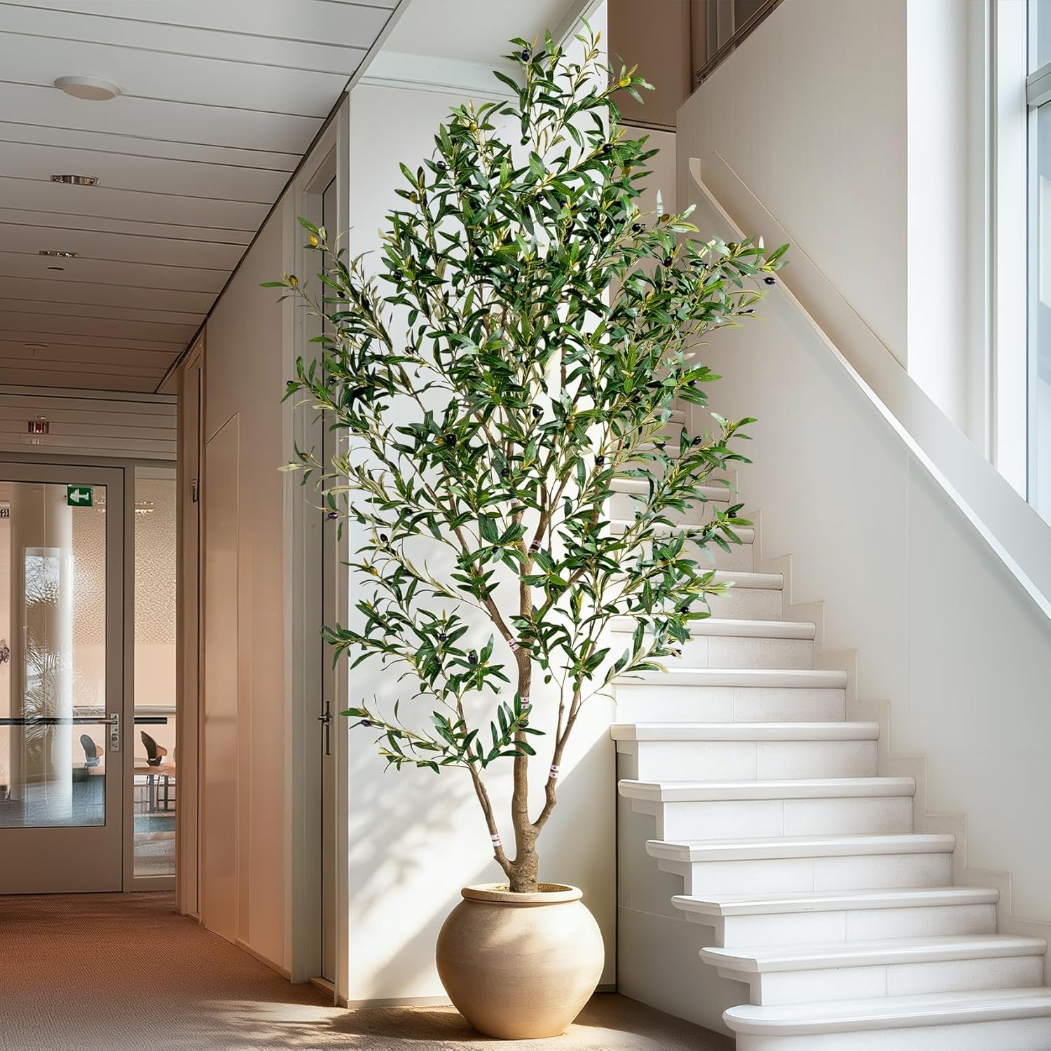 Elegant 7ft Artificial Olive Tree Indoor Outdoor with White Pot and Moss - Image 7