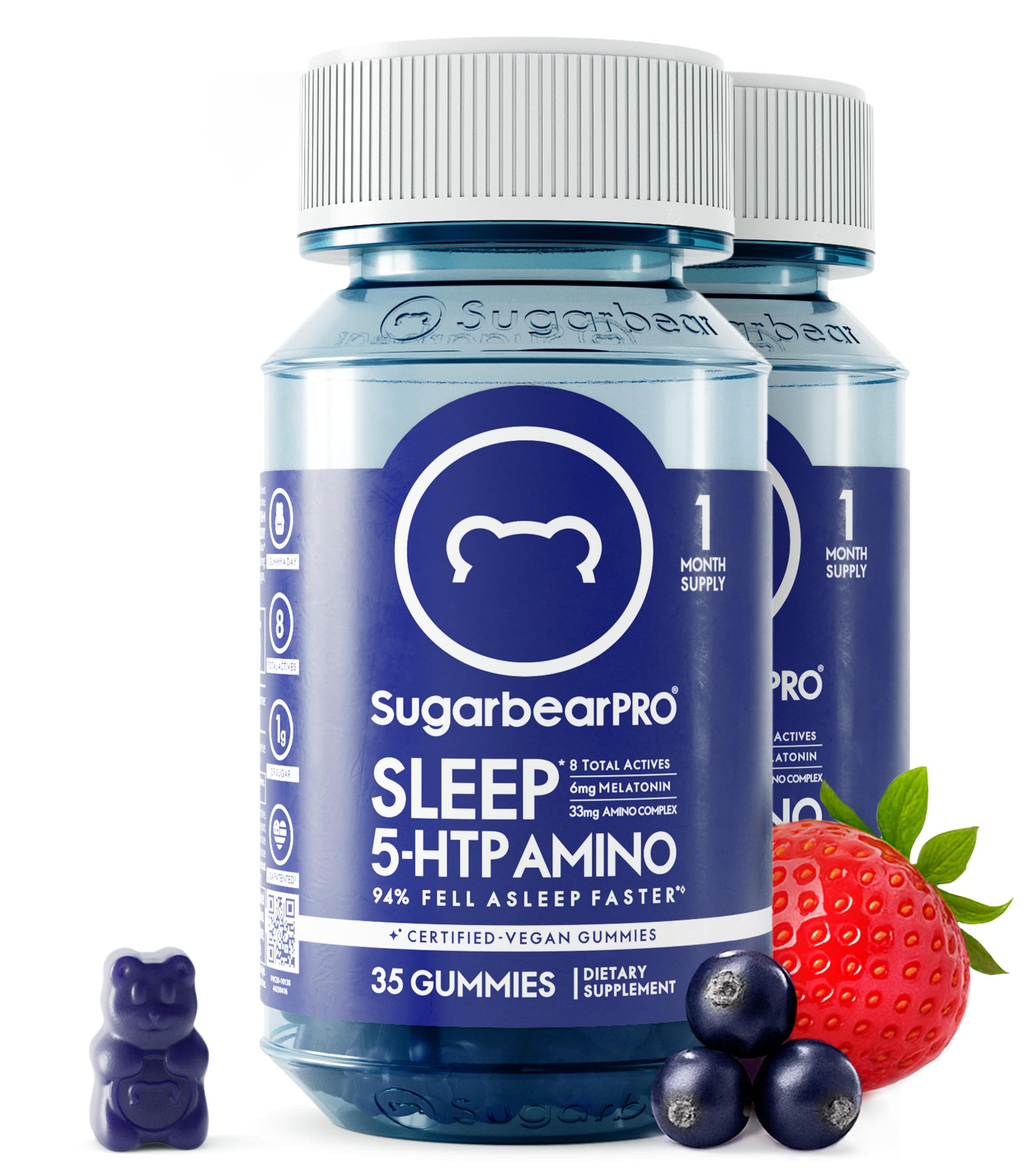 SugarBearPro Sleep Gummy 2 Month Supply, Extra Strength Melatonin 6mg, for Men & Women, Vegan Vitamin B6, L-Theanine, 5 HTP, Valerian, Sleep Aid for Adults & Teens, Certified Kosher