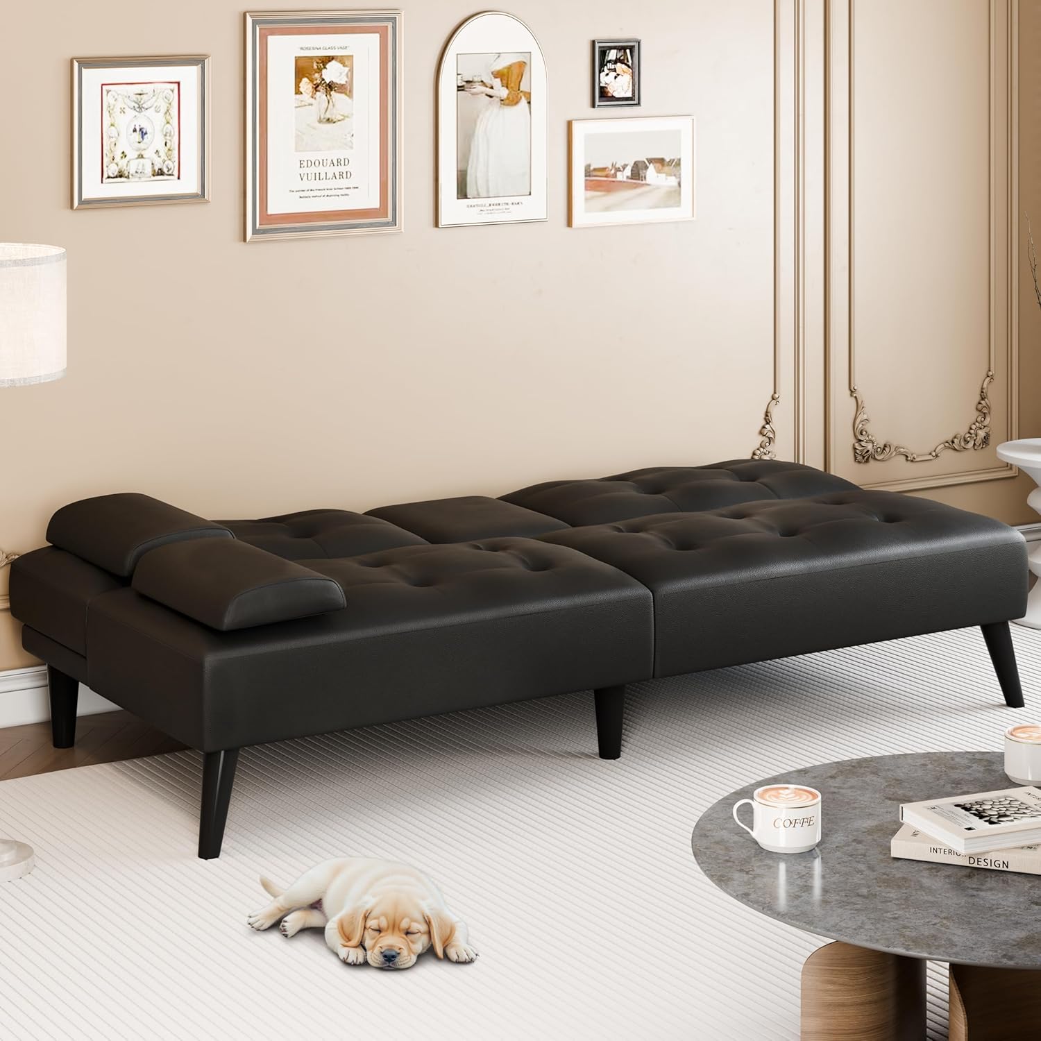 Modern Futon Sofa Bed Adjustable Sleeper Couch with Cup Holders - Image 3