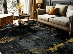 RELEANY Washable Area Rugs 5'x7' Non-Slip Modern Abstract Soft for Living Room Entryway Bedroom Nursery, Print Pattern, Dark Black Gold
